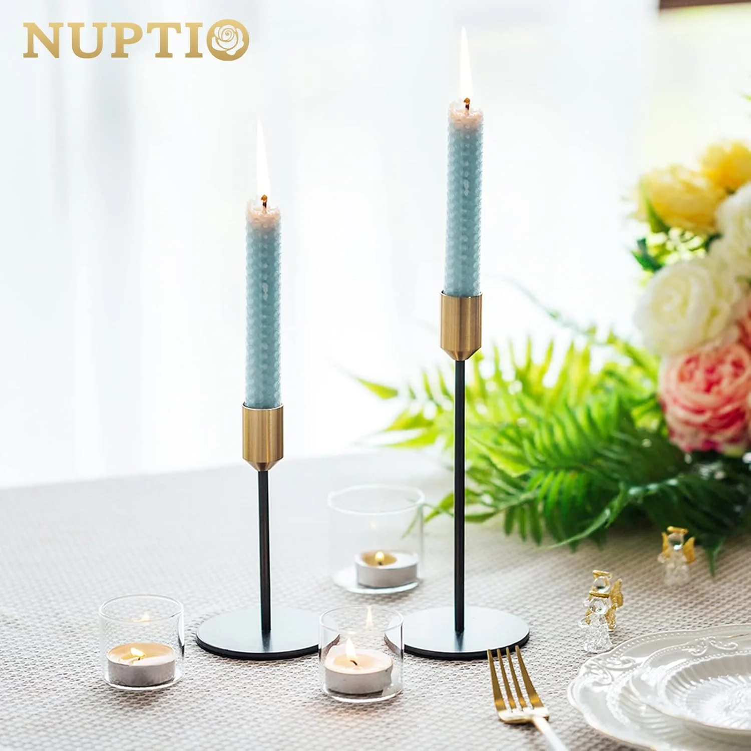 جاشمعی عروسی/غذاخوری Nuptio، 2 عددی، شمعدان تزئینی رومیزی، تزئینات جاشمعی مخروطی تک سر (S + L) جاشمعی عروسی/غذاخوری Nuptio، 2 عددی، شمعدان تزئینی رومیزی، تزئینات جاشمعی مخروطی تک سر (S + L)