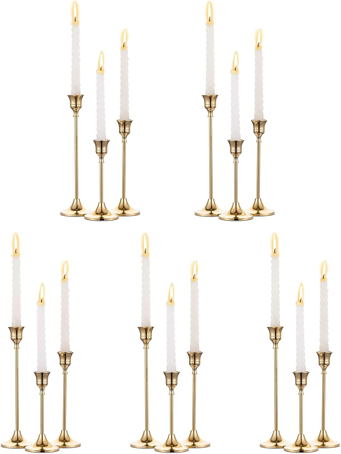 Nuptio ست 5 تایی (15 عددی) جاشمعی های فلزی برنجی طلایی، شمعدان های دکوری مدرن و قدیمی، مناسب برای میز، شومینه، هدیه عروسی و خانه نویی Nuptio ست 5 تایی (15 عددی) جاشمعی های فلزی برنجی طلایی، شمعدان های دکوری مدرن و قدیمی، مناسب برای میز، شومینه، هدیه عروسی و خانه نویی