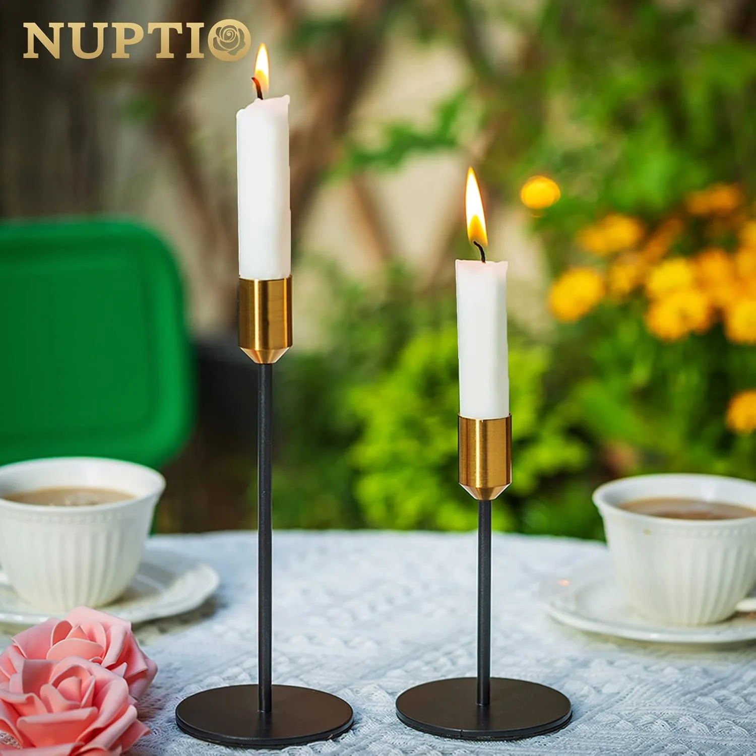 جاشمعی عروسی/غذاخوری Nuptio، 2 عددی، شمعدان تزئینی رومیزی، تزئینات جاشمعی مخروطی تک سر (S + L) جاشمعی عروسی/غذاخوری Nuptio، 2 عددی، شمعدان تزئینی رومیزی، تزئینات جاشمعی مخروطی تک سر (S + L)