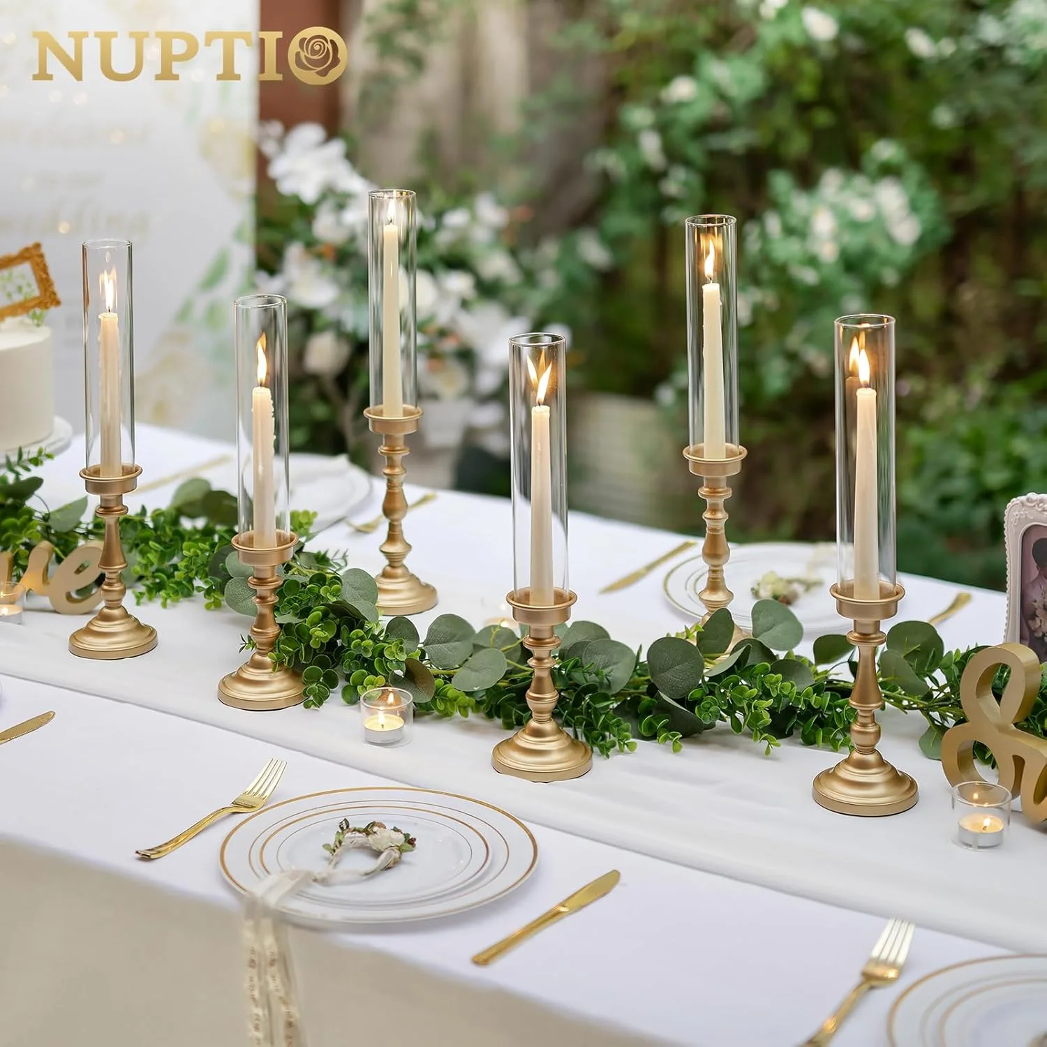 جاشمعی های NUPTIO برای تزیین میز عروسی: ست 6 تایی جاشمعی های شیشه ای بلند طوفانی - پایه شمعدان طلایی برای جشن عروس، روز ولنتاین، تزیین جشن تولد جاشمعی های NUPTIO برای تزیین میز عروسی: ست 6 تایی جاشمعی های شیشه ای بلند طوفانی - پایه شمعدان طلایی برای جشن عروس، روز ولنتاین، تزیین جشن تولد