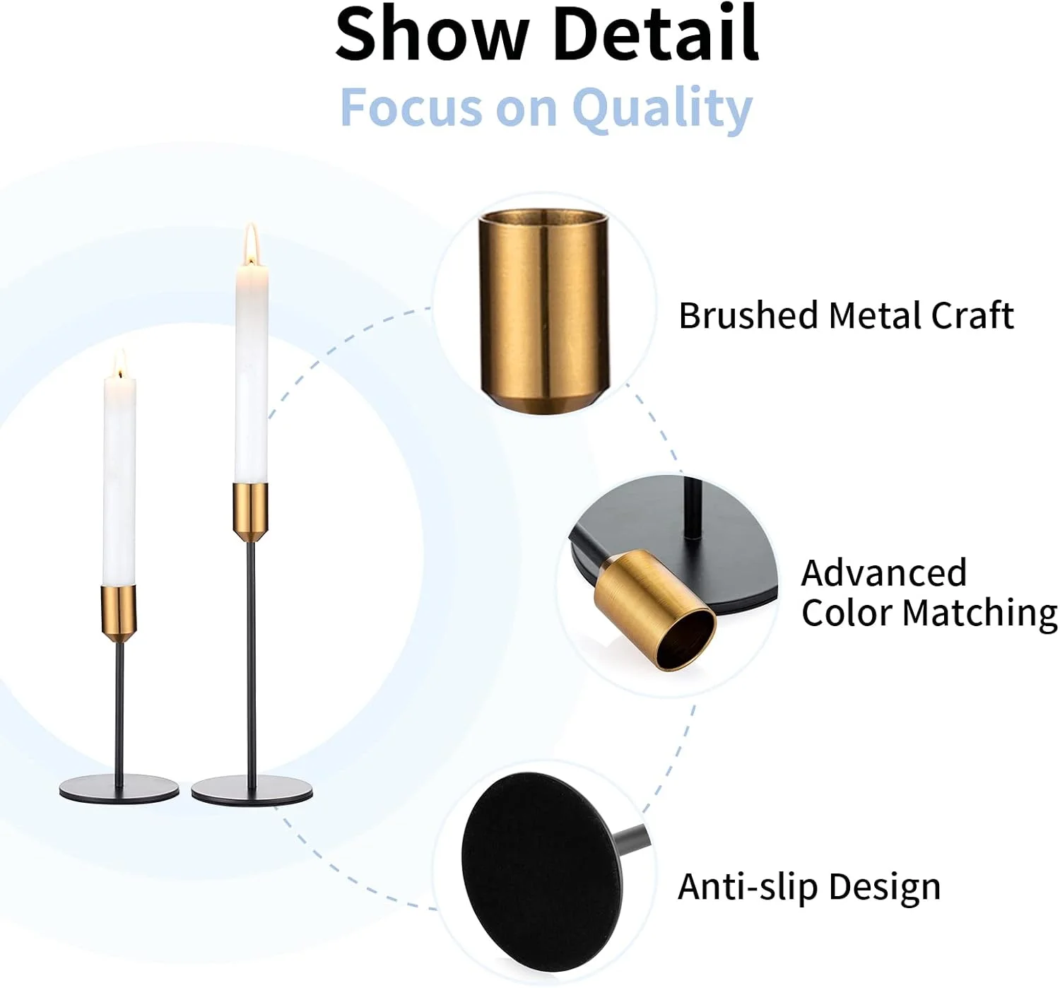 جاشمعی نوپتیو، جاشمعی مخروطی، ست 2 عددی جاشمعی، ست جاشمعی برنجی طلایی و مشکی، جاشمعی مدرن تزئینی رومیزی برای شمع های مخروطی (S + L) جاشمعی نوپتیو، جاشمعی مخروطی، ست 2 عددی جاشمعی، ست جاشمعی برنجی طلایی و مشکی، جاشمعی مدرن تزئینی رومیزی برای شمع های مخروطی (S + L)