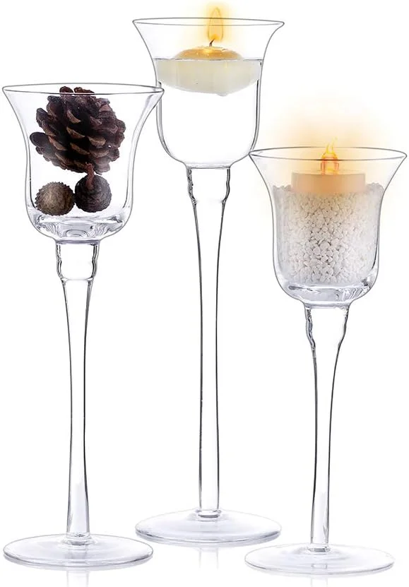 جاشمعی و جای وارمر Nuptio، 3 عددی، طراحی شیک و شیشه ای بلند و ظریف، ایده آل برای عروسی ها، دکوراسیون منزل، مهمانی ها، چیدمان میز و هدیه