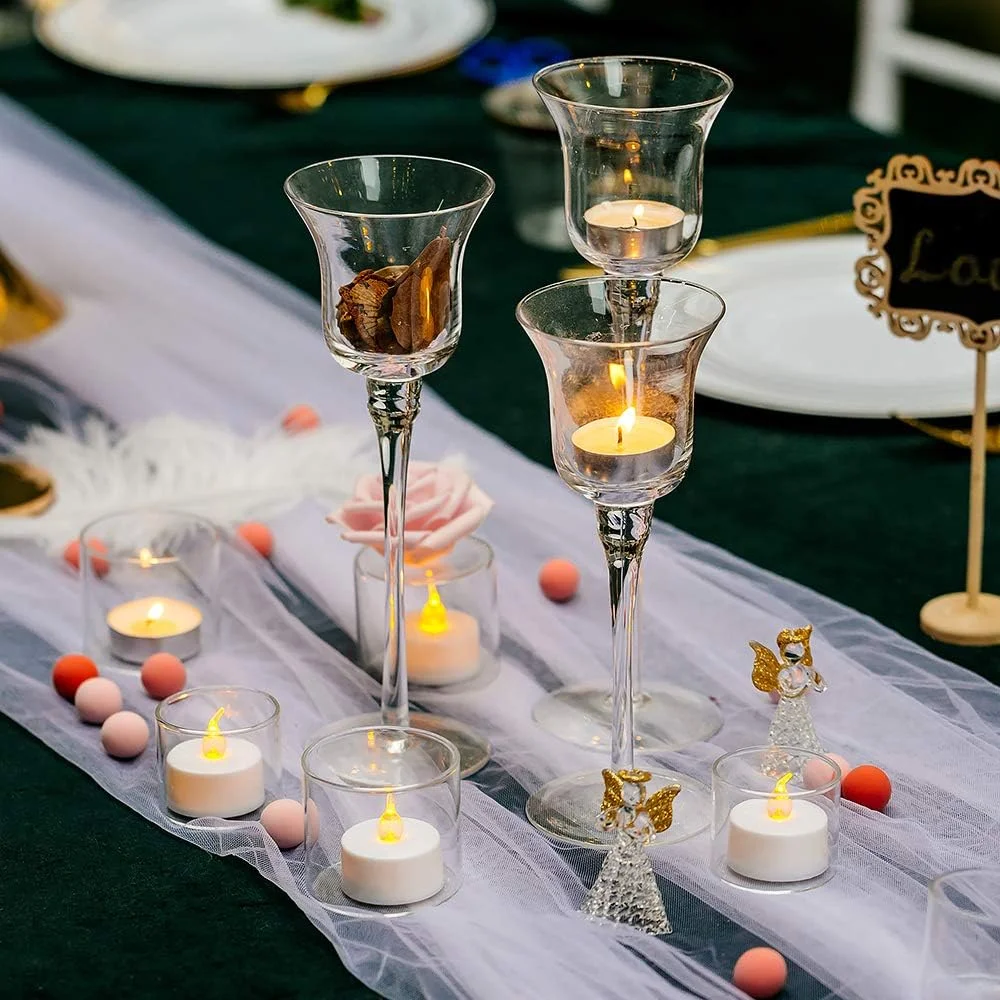 جاشمعی و جای وارمر Nuptio، 3 عددی، طراحی شیک و شیشه ای بلند و ظریف، ایده آل برای عروسی ها، دکوراسیون منزل، مهمانی ها، چیدمان میز و هدیه