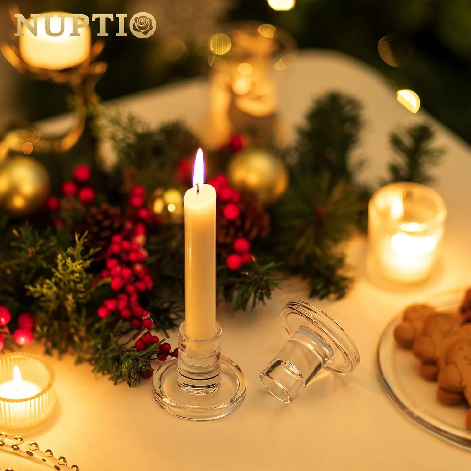 جاشمعی شمعدان باریک شیشه ای NUPTIO: 2 عدد جاشمعی کوچک شفاف برای شمع های باریک، جاشمعی های کوتاه مدرن برای دکور میز مهمانی عروسی، کریسمس و شکرگزاری جاشمعی شمعدان باریک شیشه ای NUPTIO: 2 عدد جاشمعی کوچک شفاف برای شمع های باریک، جاشمعی های کوتاه مدرن برای دکور میز مهمانی عروسی، کریسمس و شکرگزاری