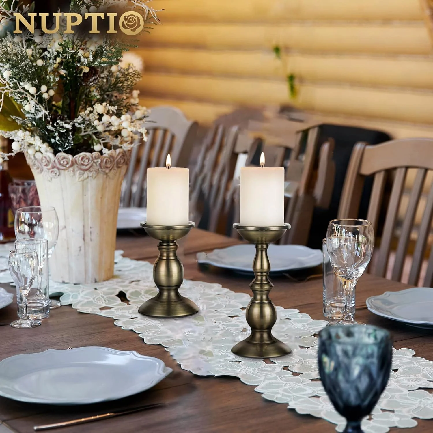 جاشمعی های فلزی برنزی Nuptio، بسته 2 عددی، مناسب شمع های با قطر 3 اینچ، مناسب برای دکوراسیون میز عروسی، پایه شمعدان، ایده آل برای عروسی ها، مراسم خاص و مهمانی ها (برنزی، کوچک + بزرگ) جاشمعی های فلزی برنزی Nuptio، بسته 2 عددی، مناسب شمع های با قطر 3 اینچ، مناسب برای دکوراسیون میز عروسی، پایه شمعدان، ایده آل برای عروسی ها، مراسم خاص و مهمانی ها (برنزی، کوچک + بزرگ)