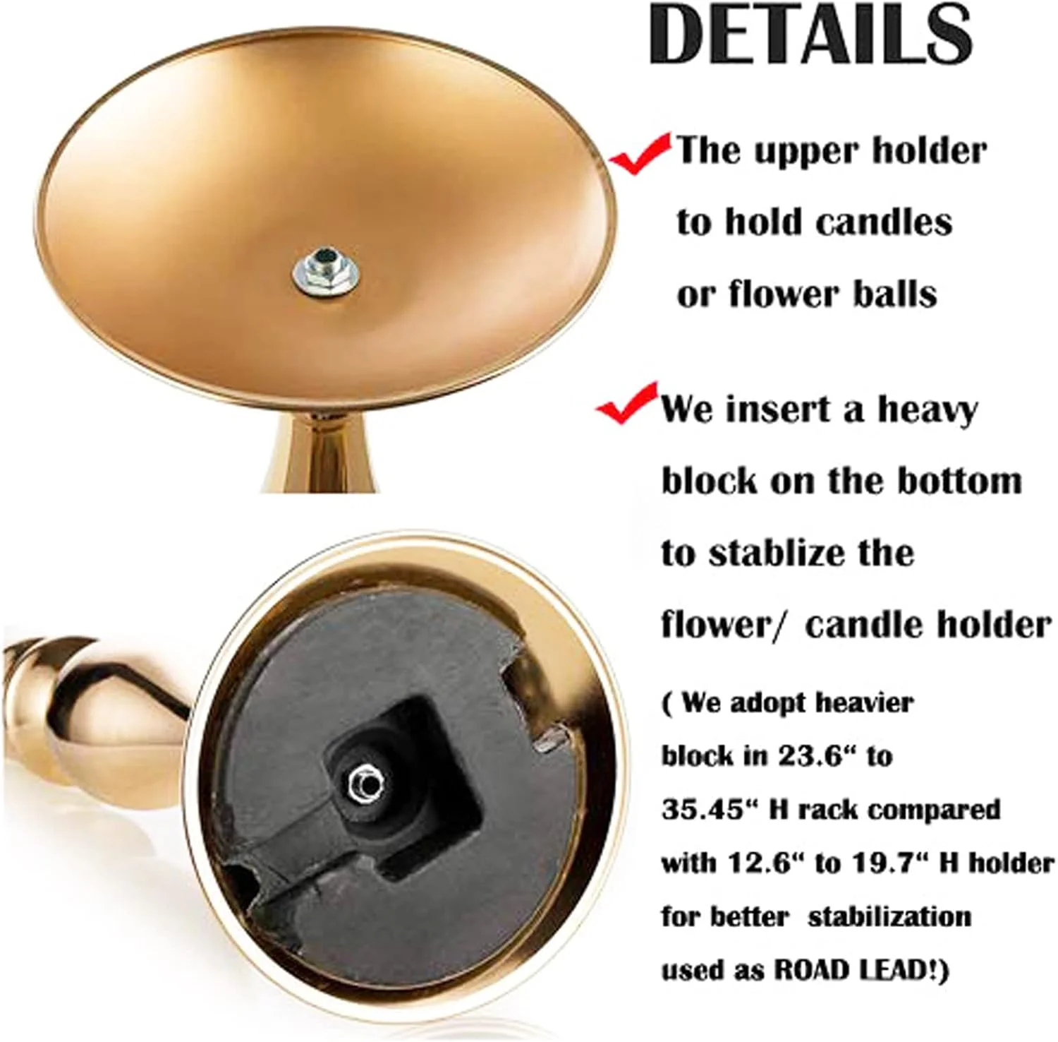 Nuptio گلدان های بلند طلایی تزیینی میز عروسی، پایه گل دکوری، شمعدان، دکوراسیون مسیر رویداد شام تولد جشن عروسی، 2 عدد 70 سانتی متر