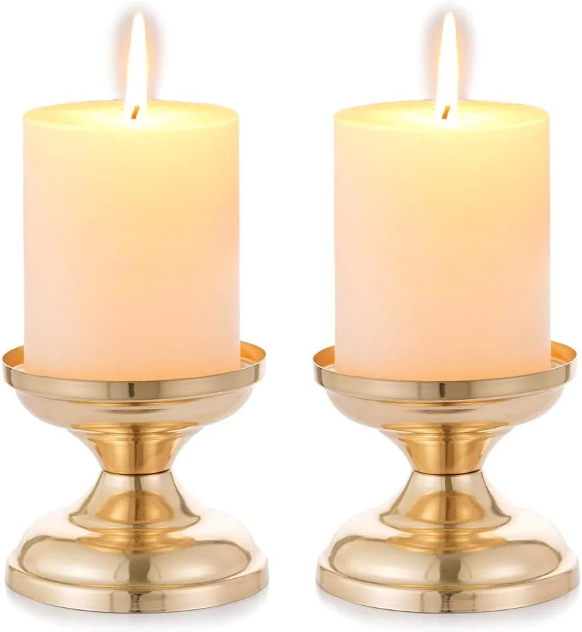 جاشمعی های فلزی طلایی Nuptio، پایه شمعدان بدون شعله، دکوری ایده آل برای عروسی ها، رویدادهای خاص، مهمانی ها، 2 عدد طلایی