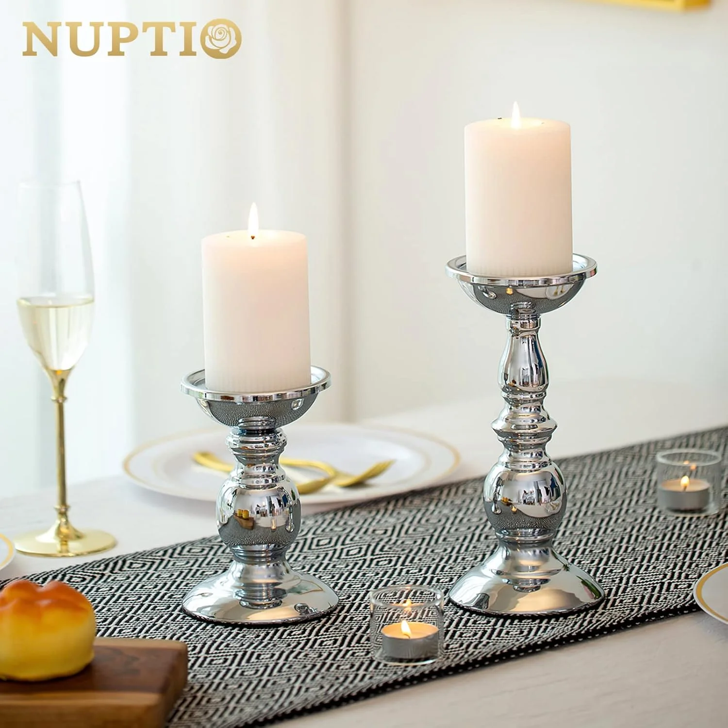 جاشمعی پایه دار Nuptio، جاشمعی فلزی ایده آل برای شمع های 3 اینچی، جاشمعی نقره ای برای اتاق نشیمن، باغ، اسپا، رایحه درمانی، مخروط های بخور، عروسی، مهمانی، 2 عدد جاشمعی پایه دار Nuptio، جاشمعی فلزی ایده آل برای شمع های 3 اینچی، جاشمعی نقره ای برای اتاق نشیمن، باغ، اسپا، رایحه درمانی، مخروط های بخور، عروسی، مهمانی، 2 عدد
