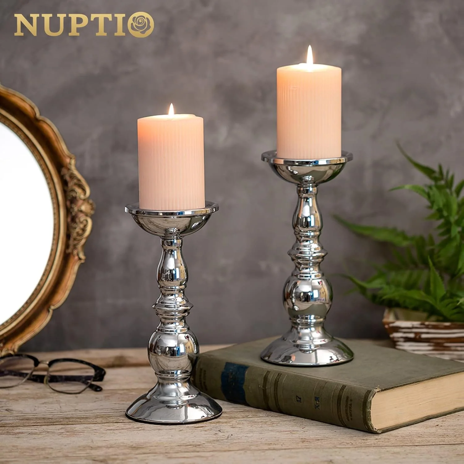 جاشمعی های استوانه ای نقره ای Nuptio، پایه شمعدان فلزی برای دکوراسیون شمع های 3 اینچی ایده آل برای عروسی ها، رویدادهای خاص، مهمانی ها، اتاق نشیمن، 2 عدد جاشمعی های استوانه ای نقره ای Nuptio، پایه شمعدان فلزی برای دکوراسیون شمع های 3 اینچی ایده آل برای عروسی ها، رویدادهای خاص، مهمانی ها، اتاق نشیمن، 2 عدد