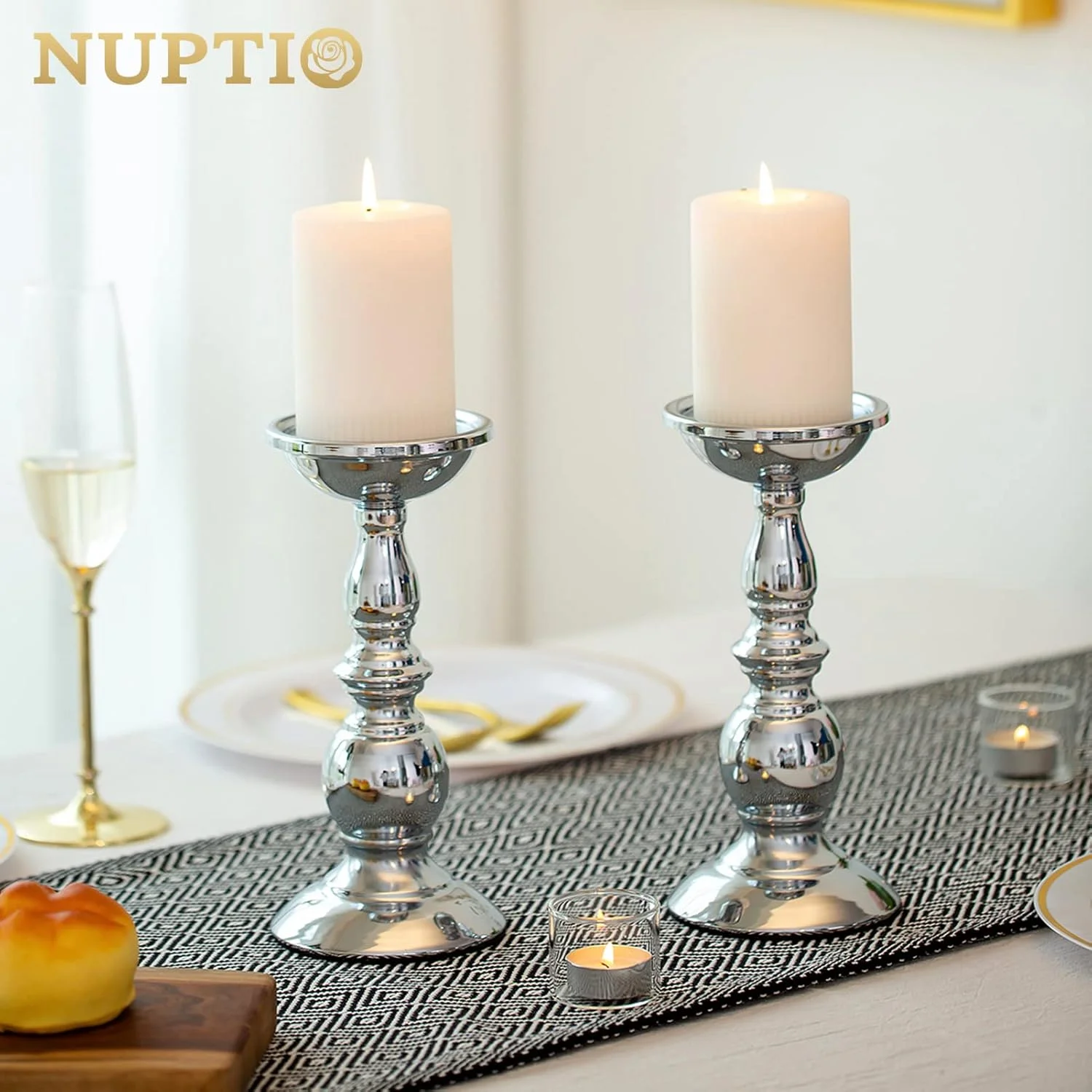 جاشمعی های استوانه ای نقره ای Nuptio، پایه شمعدان فلزی برای دکوراسیون شمع های 3 اینچی ایده آل برای عروسی ها، رویدادهای خاص، مهمانی ها، اتاق نشیمن، 2 عدد جاشمعی های استوانه ای نقره ای Nuptio، پایه شمعدان فلزی برای دکوراسیون شمع های 3 اینچی ایده آل برای عروسی ها، رویدادهای خاص، مهمانی ها، اتاق نشیمن، 2 عدد