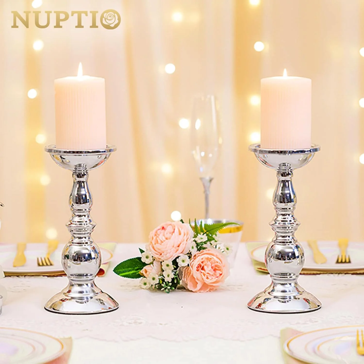 جاشمعی های استوانه ای نقره ای Nuptio، پایه شمعدان فلزی برای دکوراسیون شمع های 3 اینچی ایده آل برای عروسی ها، رویدادهای خاص، مهمانی ها، اتاق نشیمن، 2 عدد جاشمعی های استوانه ای نقره ای Nuptio، پایه شمعدان فلزی برای دکوراسیون شمع های 3 اینچی ایده آل برای عروسی ها، رویدادهای خاص، مهمانی ها، اتاق نشیمن، 2 عدد