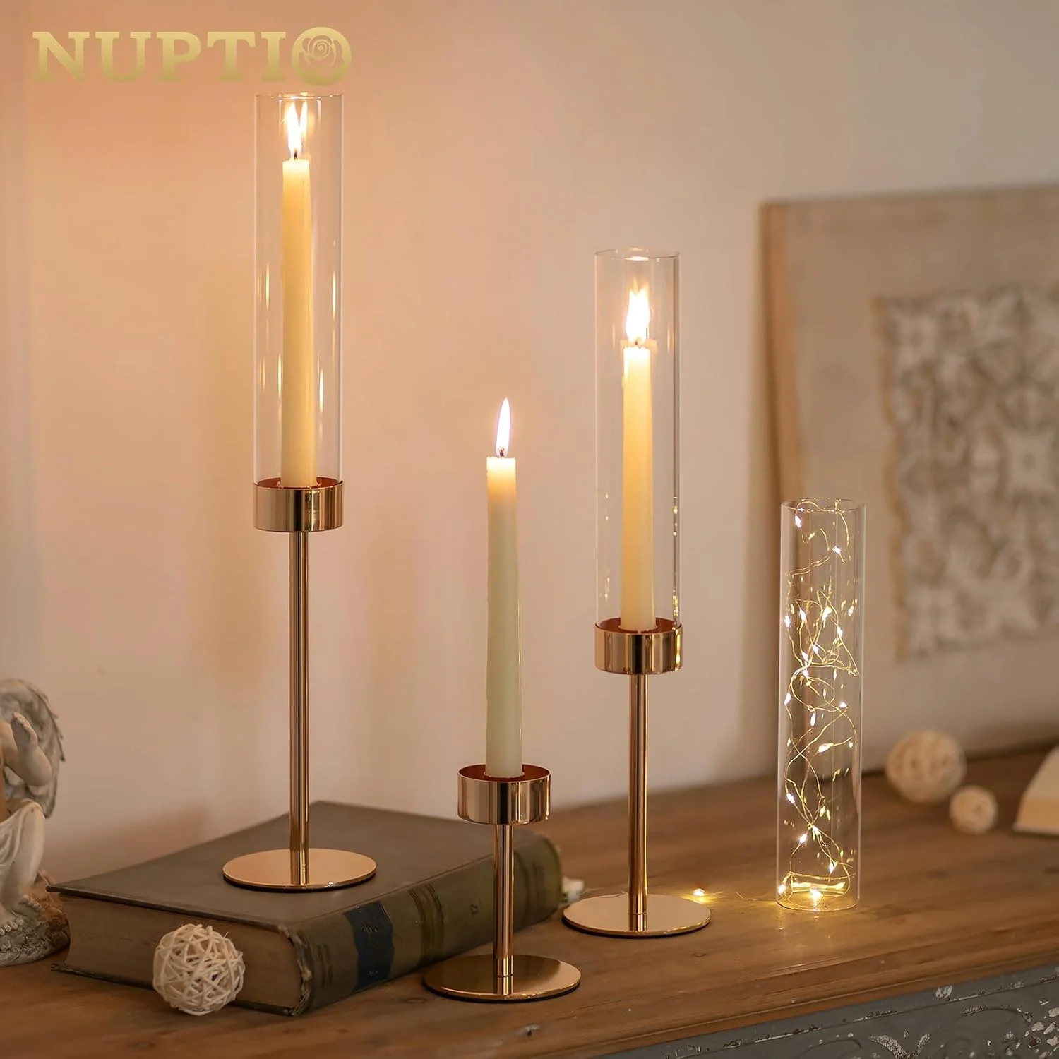 جاشمعی های گردبادی NUPTIO برای تزیین میز: 3 عدد جاشمعی طلایی باریک با شیشه شفاف - جاشمعی های بلند برای دکوراسیون فضای باز جشن تولد جاشمعی های گردبادی NUPTIO برای تزیین میز: 3 عدد جاشمعی طلایی باریک با شیشه شفاف - جاشمعی های بلند برای دکوراسیون فضای باز جشن تولد
