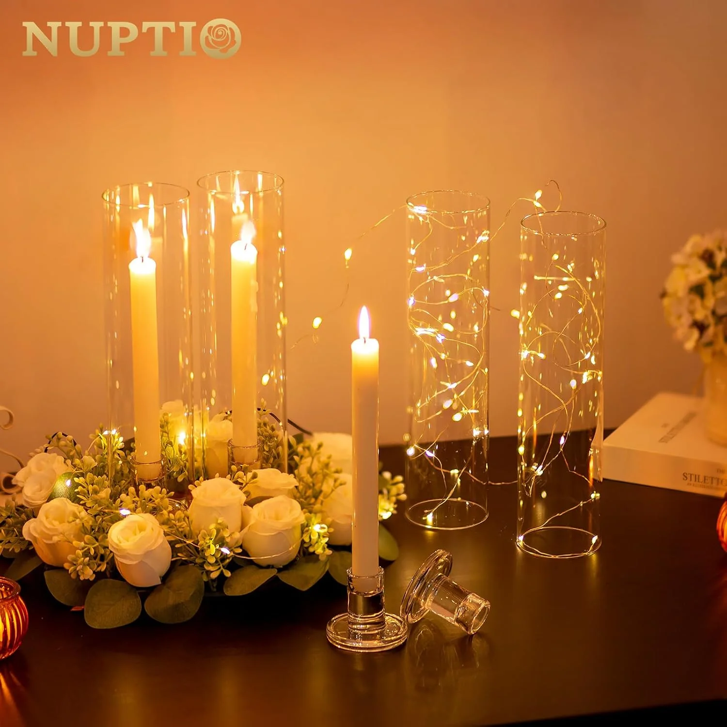 جاشمعی شیشه ای گردباد NUPTIO: 6 عدد شمعدان شمعی باریک، استوانه ای بدون ته، دکور میز مهمانی عروسی، دکور اتاق غذاخوری جاشمعی شیشه ای گردباد NUPTIO: 6 عدد شمعدان شمعی باریک، استوانه ای بدون ته، دکور میز مهمانی عروسی، دکور اتاق غذاخوری