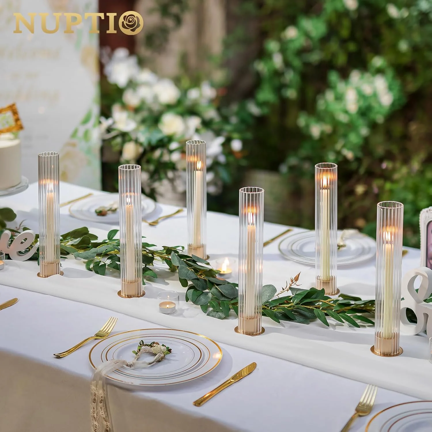 جاشمعی گردبادی NUPTIO برای میز: ست 10 عددی جاشمعی فلزی مخروطی با استوانه های شیشه ای راه راه - جاشمعی های طلایی عمده برای تزئین میز شام عروسی مهمانی در فضای باز جاشمعی گردبادی NUPTIO برای میز: ست 10 عددی جاشمعی فلزی مخروطی با استوانه های شیشه ای راه راه - جاشمعی های طلایی عمده برای تزئین میز شام عروسی مهمانی در فضای باز