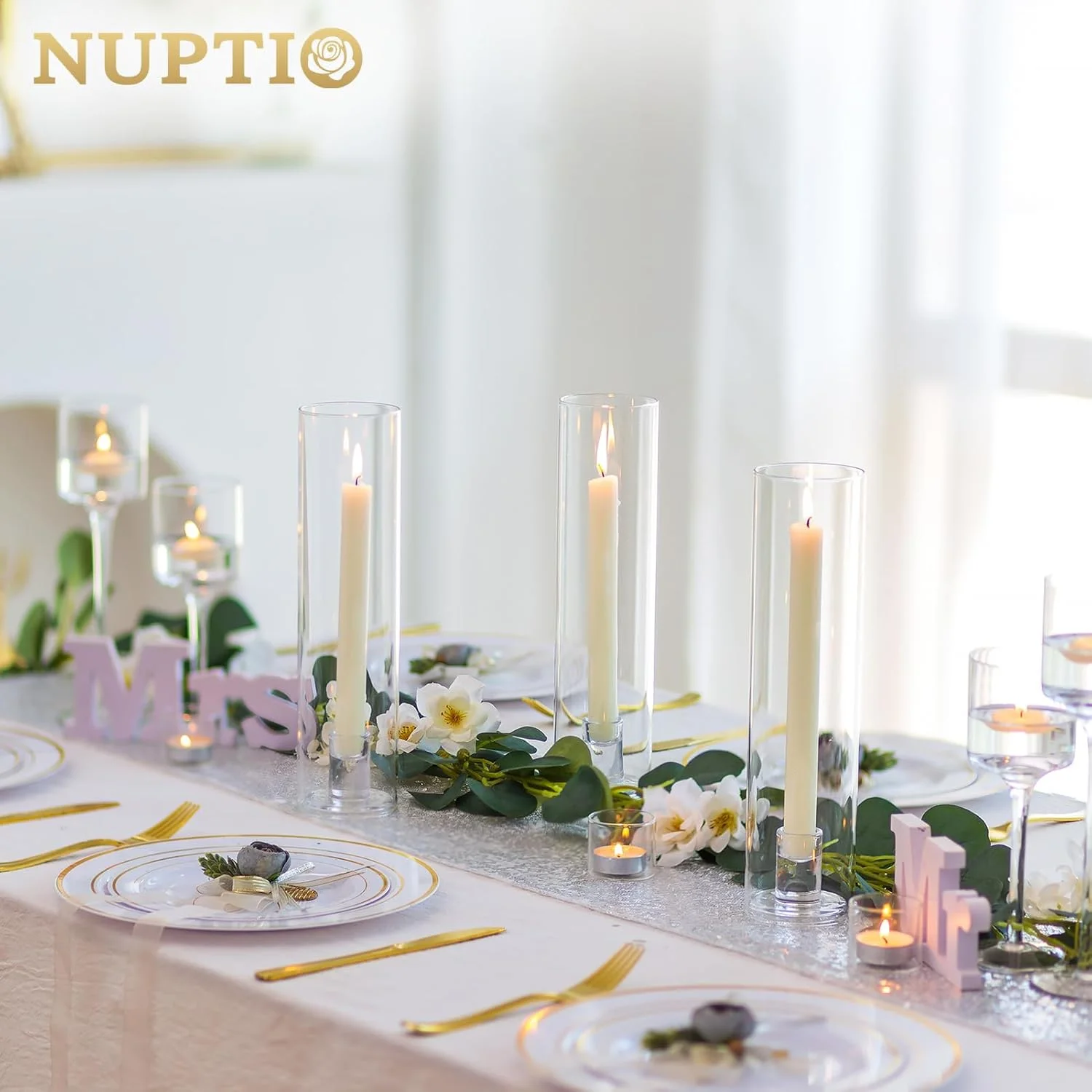 جاشمعی شیشه ای گردباد NUPTIO: 6 عدد شمعدان شمعی باریک، استوانه ای بدون ته، دکور میز مهمانی عروسی، دکور اتاق غذاخوری جاشمعی شیشه ای گردباد NUPTIO: 6 عدد شمعدان شمعی باریک، استوانه ای بدون ته، دکور میز مهمانی عروسی، دکور اتاق غذاخوری