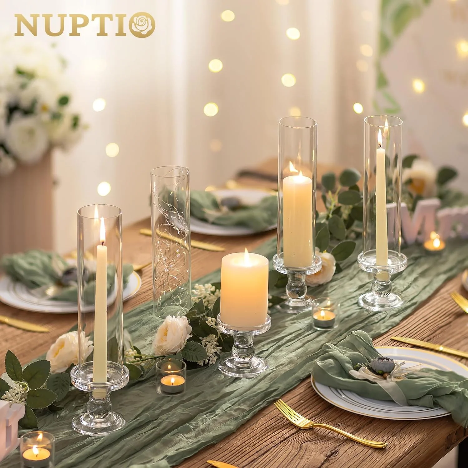 جاشمعی گردباد NUPTIO برای عروسی: ست 10 تایی جاشمعی شیشه ای باریک با سایه بدون ته - پایه شمعدان ضد باد عمده برای دکور میز تعطیلات کریسمس جاشمعی گردباد NUPTIO برای عروسی: ست 10 تایی جاشمعی شیشه ای باریک با سایه بدون ته - پایه شمعدان ضد باد عمده برای دکور میز تعطیلات کریسمس