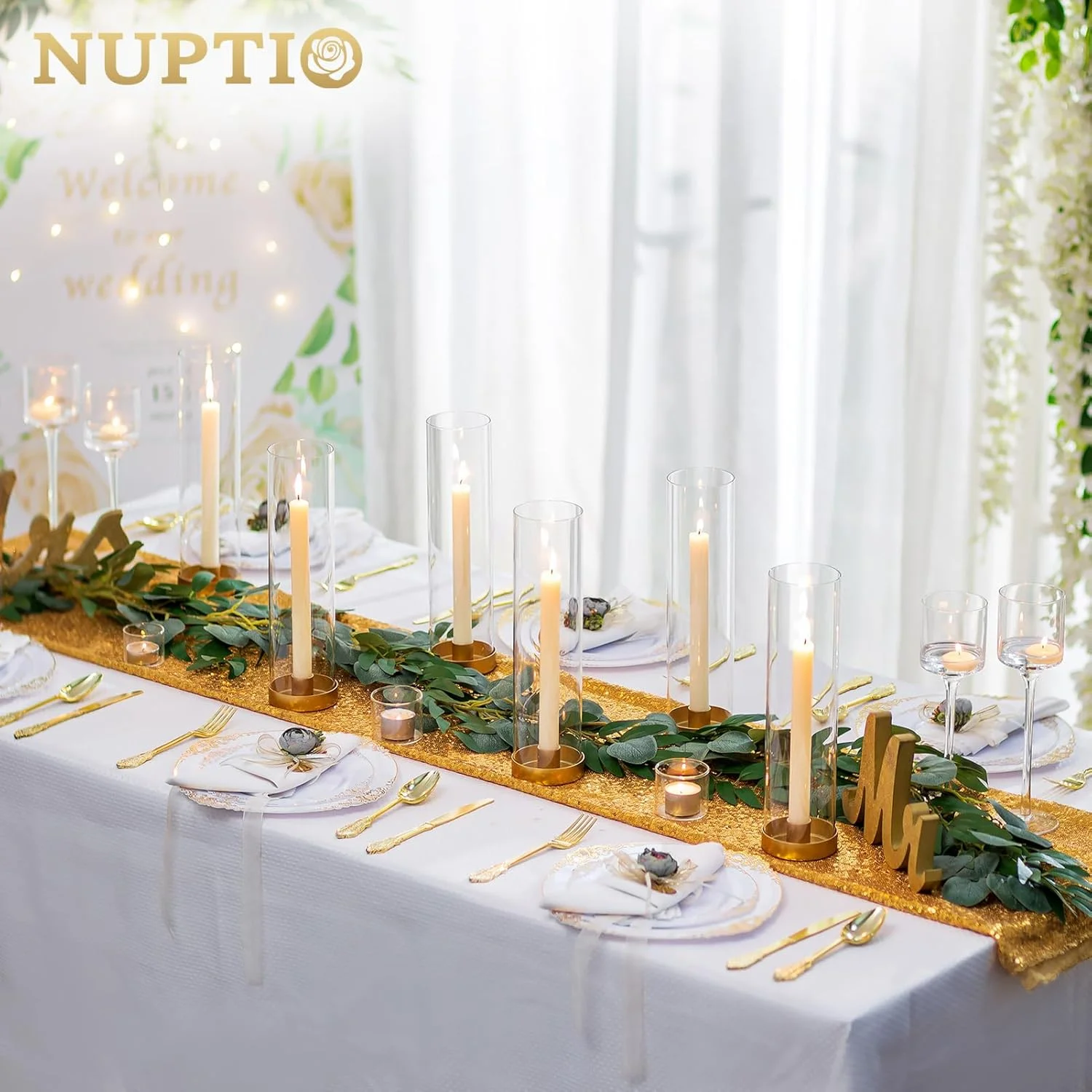 جاشمعی شیشه ای گردباد NUPTIO: 6 عدد جاشمعی فلزی طلایی باریک با پایه های استوانه ای بدون ته شفاف 11.81 اینچی برای دکوراسیون میز عروسی، سالگرد و جشن نامزدی جاشمعی شیشه ای گردباد NUPTIO: 6 عدد جاشمعی فلزی طلایی باریک با پایه های استوانه ای بدون ته شفاف 11.81 اینچی برای دکوراسیون میز عروسی، سالگرد و جشن نامزدی