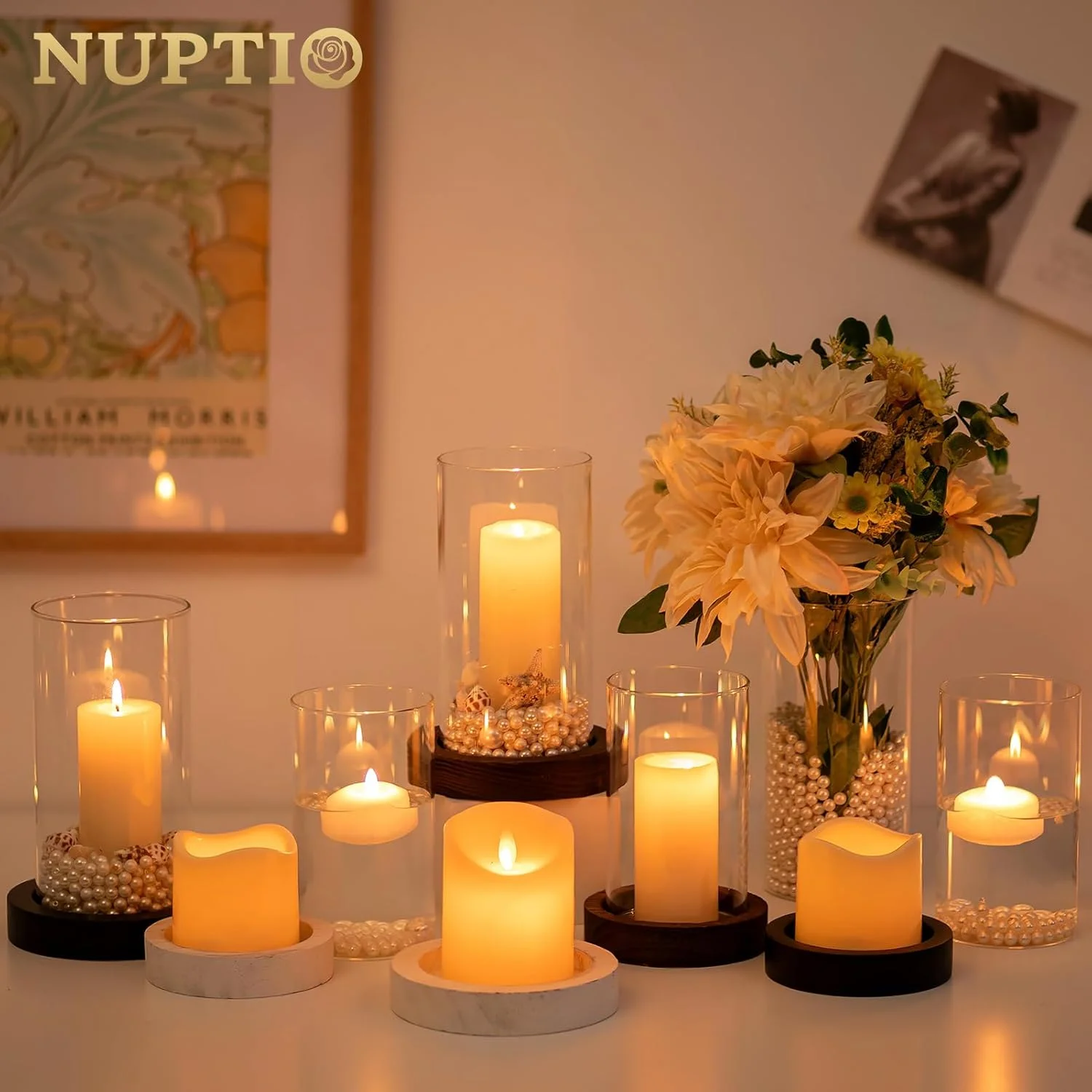جاشمعی فانوسی شیشه ای چوبی NUPTIO: ست 2 عددی فانوس شیشه ای استوانه ای با گلدان زیرین، جاشمعی بزرگ استیل، جاشمعی وارمر، دکور میز، دکور میز غذاخوری، کریسمس جاشمعی فانوسی شیشه ای چوبی NUPTIO: ست 2 عددی فانوس شیشه ای استوانه ای با گلدان زیرین، جاشمعی بزرگ استیل، جاشمعی وارمر، دکور میز، دکور میز غذاخوری، کریسمس