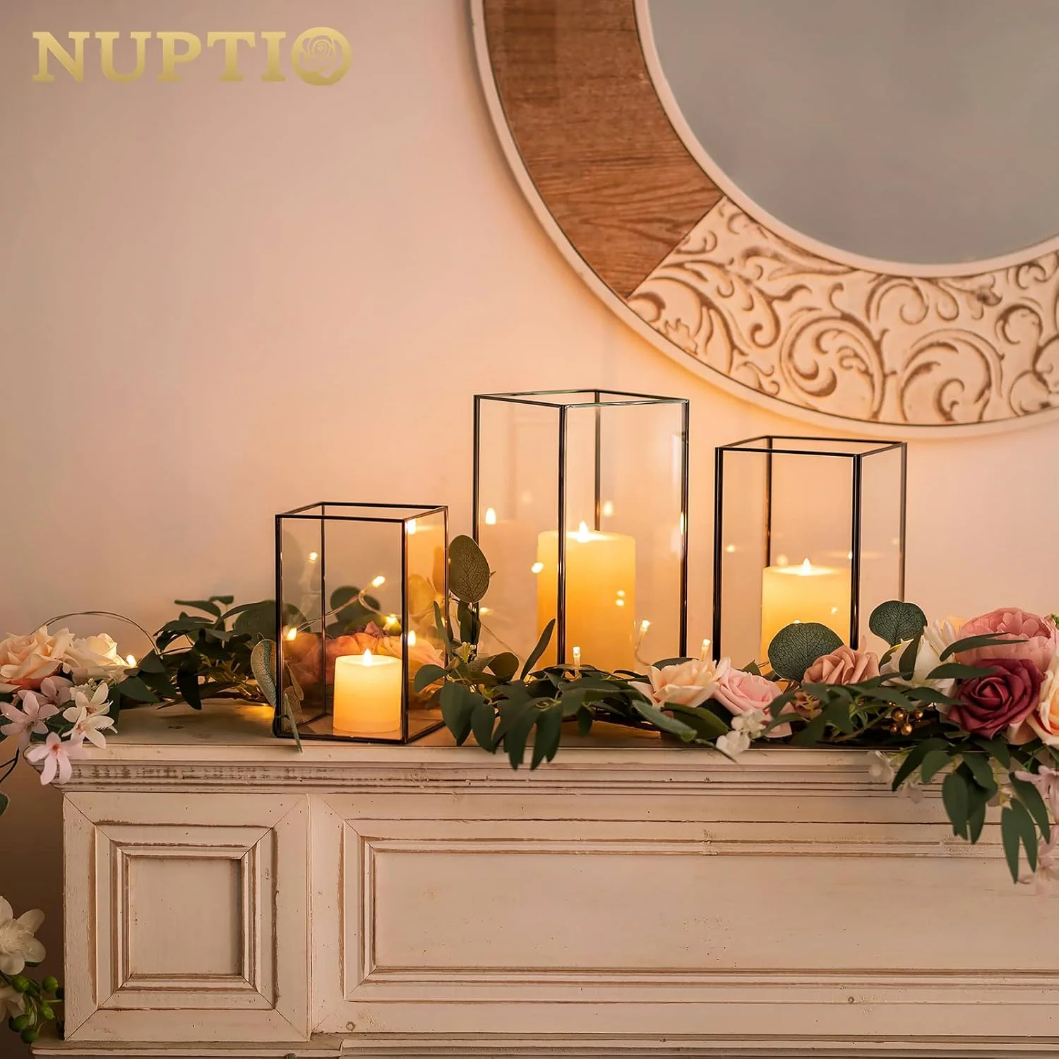 فانوس NUPTIO مشکی شیشه ای: ست جا شمعی طلایی فلزی 3 عددی جا شمعی بزرگ دکوراسیون میز عروسی شمع های استوانه ای ست فانوس تزئینی فضای باز کریسمس میز اتاق نشیمن فانوس NUPTIO مشکی شیشه ای: ست جا شمعی طلایی فلزی 3 عددی جا شمعی بزرگ دکوراسیون میز عروسی شمع های استوانه ای ست فانوس تزئینی فضای باز کریسمس میز اتاق نشیمن
