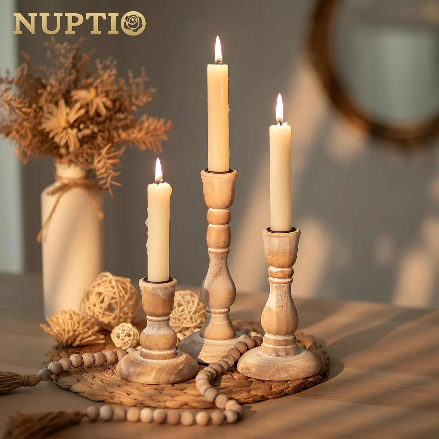جاشمعی مخروطی چوبی NUPTIO: ست 3 عددی شمعدان چوبی روستایی - جاشمعی باریک و قدیمی برای دکور میز خانه، کریسمس، تعطیلات، مهمانی تولد و عروسی جاشمعی مخروطی چوبی NUPTIO: ست 3 عددی شمعدان چوبی روستایی - جاشمعی باریک و قدیمی برای دکور میز خانه، کریسمس، تعطیلات، مهمانی تولد و عروسی