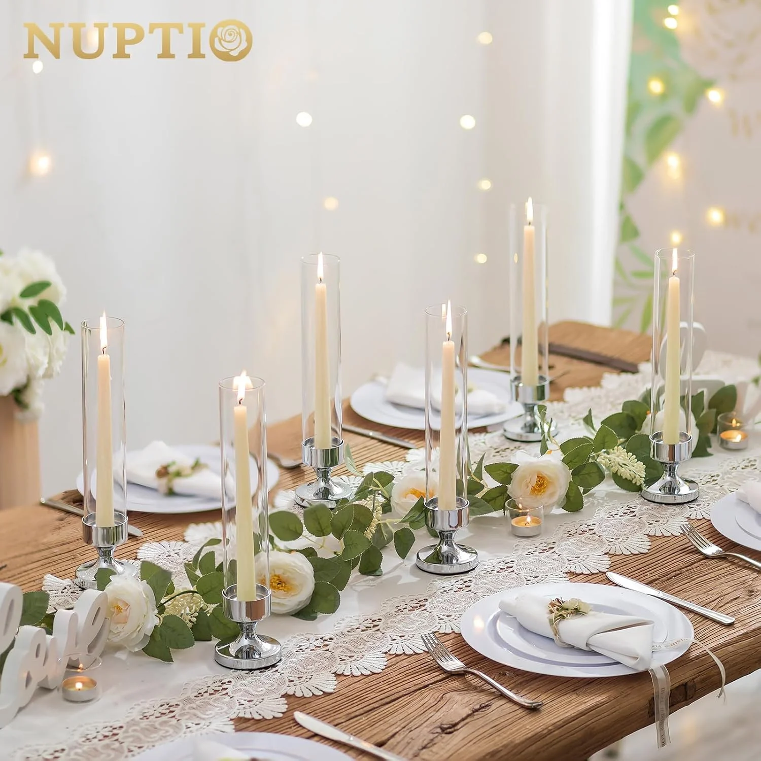 جاشمعی شیشه ای گردباد NUPTIO: جاشمعی نقره ای پایه بلند شمعدان استوانه شیشه ای - ست 2 عددی برای میزهای عروسی، شومینه، دکور میز غذاخوری جاشمعی شیشه ای گردباد NUPTIO: جاشمعی نقره ای پایه بلند شمعدان استوانه شیشه ای - ست 2 عددی برای میزهای عروسی، شومینه، دکور میز غذاخوری