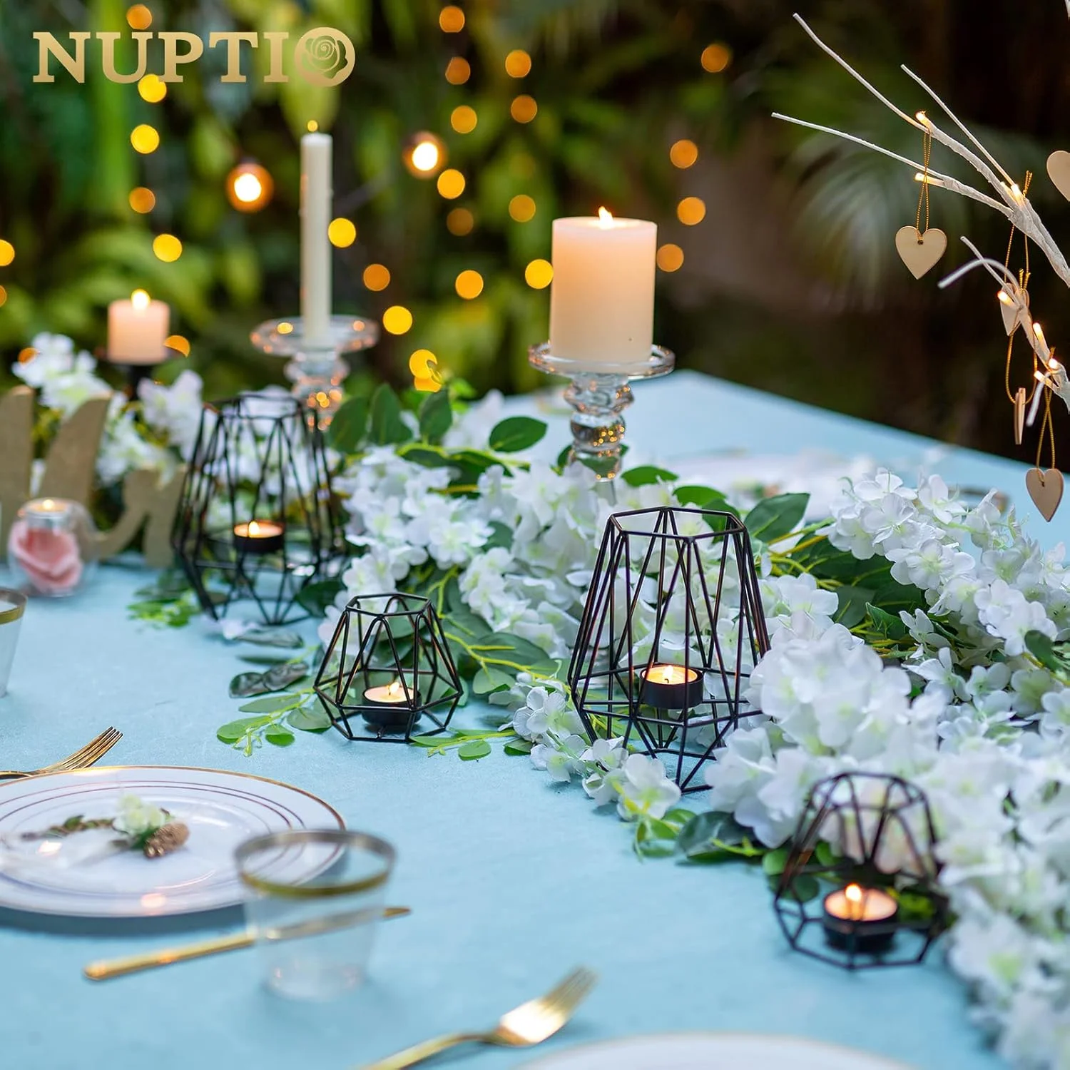 Nuptio 2 عدد جاشمعی وارمر مشکی برای اتاق نشیمن، جاشمعی هندسی شش ضلعی، دکوراسیون میز عروسی، جاشمعی نذری برای جشن تولد، دکوراسیون منزل