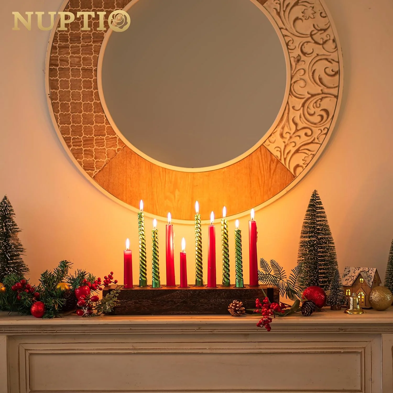 جاشمعی چوبی NUPTIO برای تزیین میز: جاشمعی باریک 42 سانتی متری - جاشمعی روستایی برای دکوراسیون شومینه اتاق نشیمن و ناهارخوری کریسمس