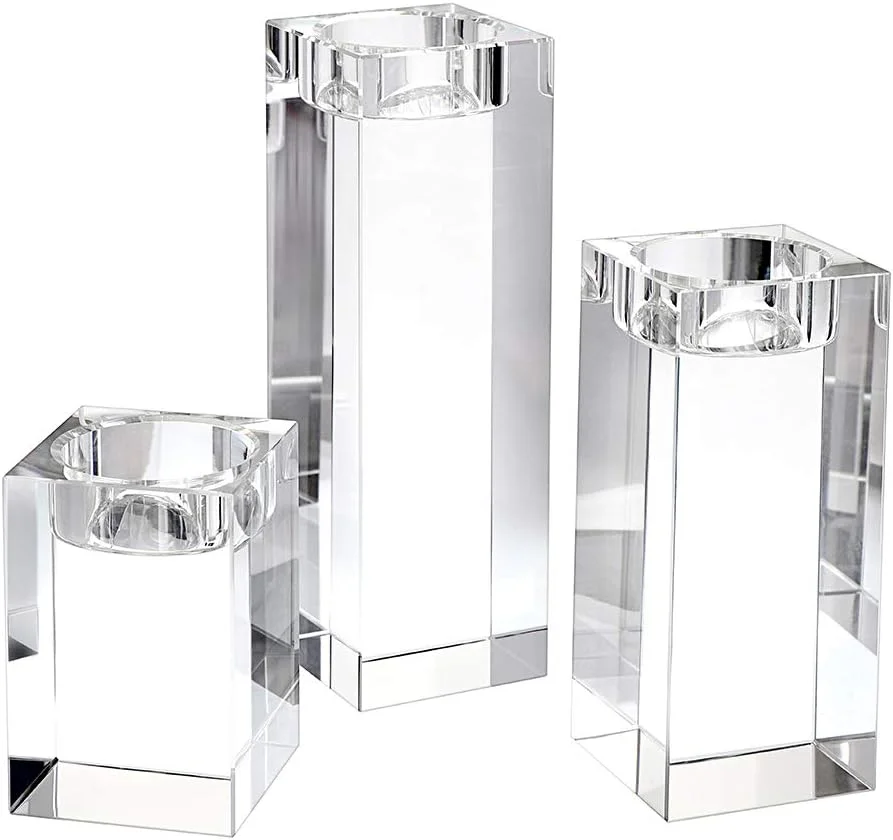 ست 3 عددی جا شمعی کریستالی OwnMy، جا شمعی وارمر کریستالی، شمعدان شیشه ای، دکوری شمع برای دکوراسیون منزل، عروسی، 8x5cm-12x5cm-16x5cm