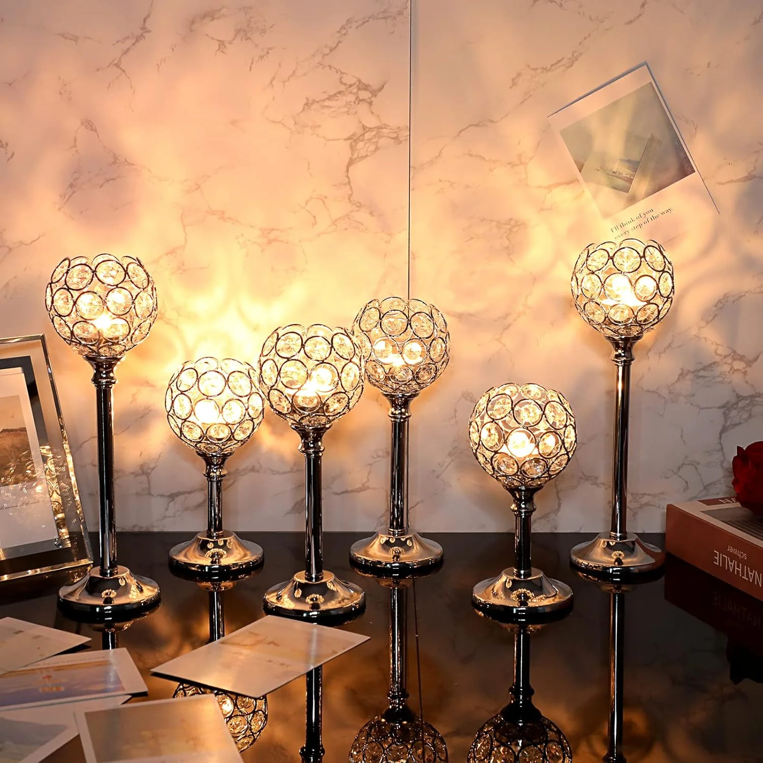 ست 6 عددی شمعدان کاسه کریستالی نقره ای OwnMy، شمعدان های فلزی وارمر، شمعدان های کریستالی زیبا، شمعدان های نذری بلند برای دکوراسیون میز ناهار خوری و دکوراسیون عروسی ست 6 عددی شمعدان کاسه کریستالی نقره ای OwnMy، شمعدان های فلزی وارمر، شمعدان های کریستالی زیبا، شمعدان های نذری بلند برای دکوراسیون میز ناهار خوری و دکوراسیون عروسی