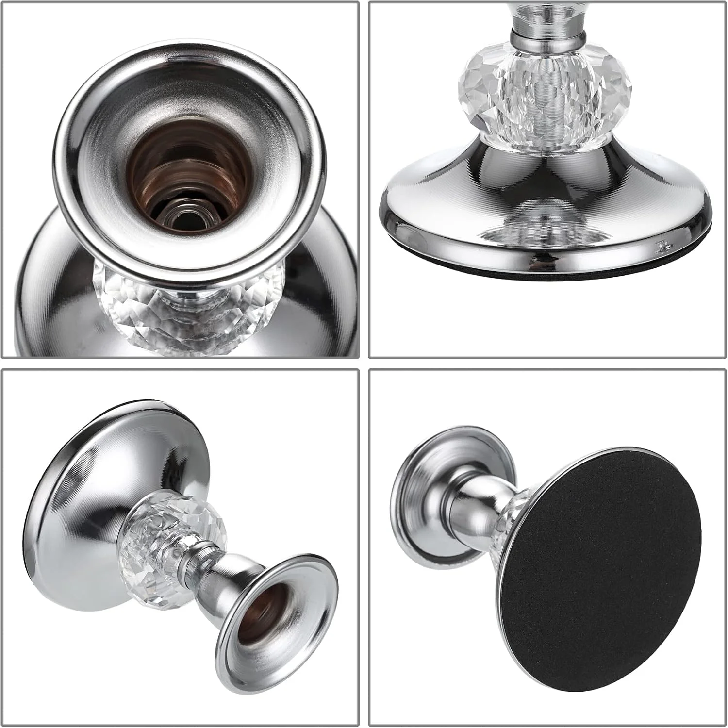 اون‌مای، ست 2 عددی شمعدان فلزی نقره‌ای، شمعدان‌های مخروطی برنجی وینتیج، پایه‌های شمع کریستالی فلزی، ست شمعدان‌های شیک برای دکور شمع میز غذاخوری و شومینه