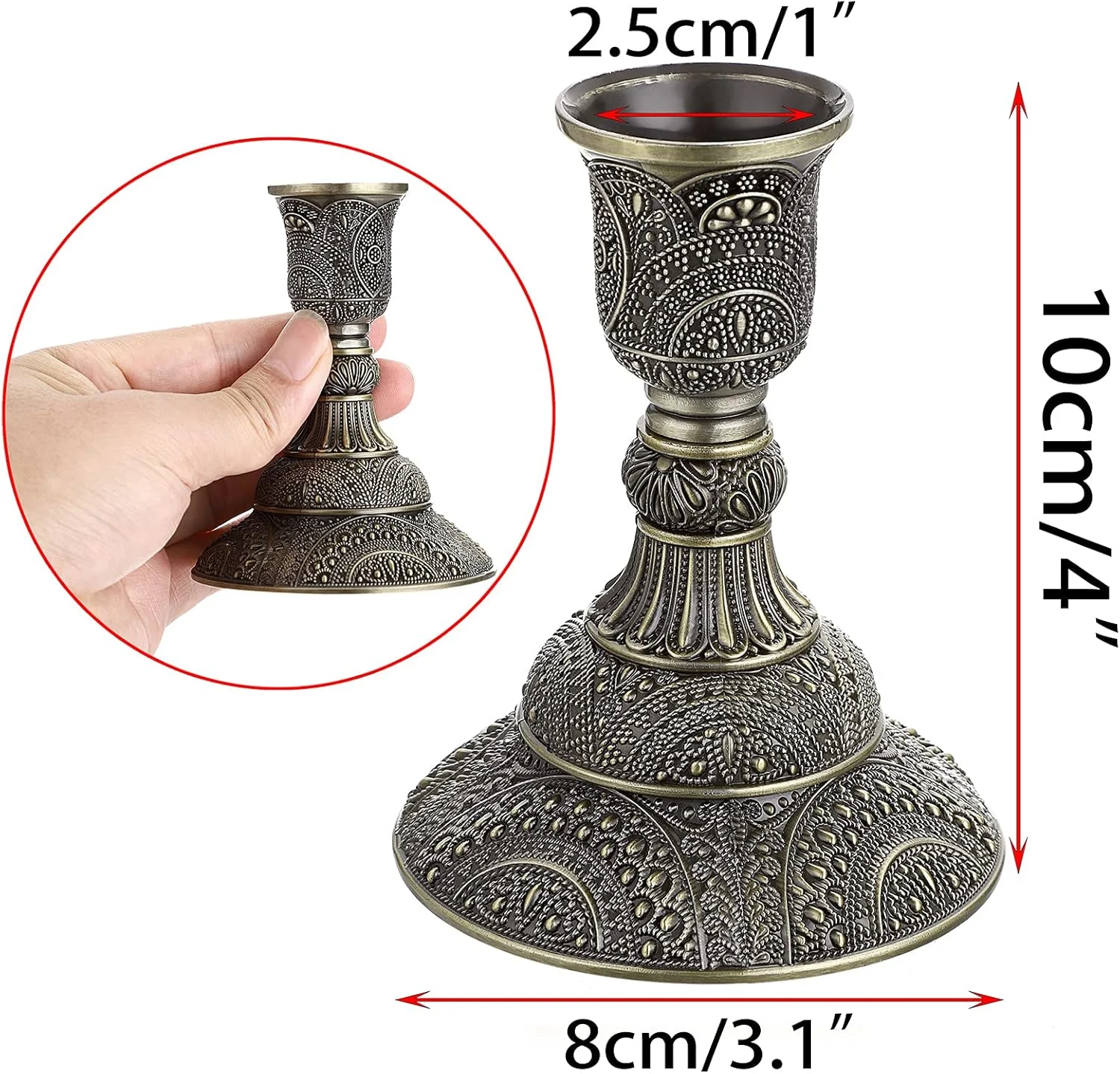 OwnMy ست 2 عددی شمعدان مخروطی فلزی، شمعدان های پایه دار فلزی وینتیج 10 سانتی متری، شمعدان های برنجی شیک، ست شمعدان تزئینی برای میز ناهار خوری، دکوراسیون عروسی، برنز عتیقه