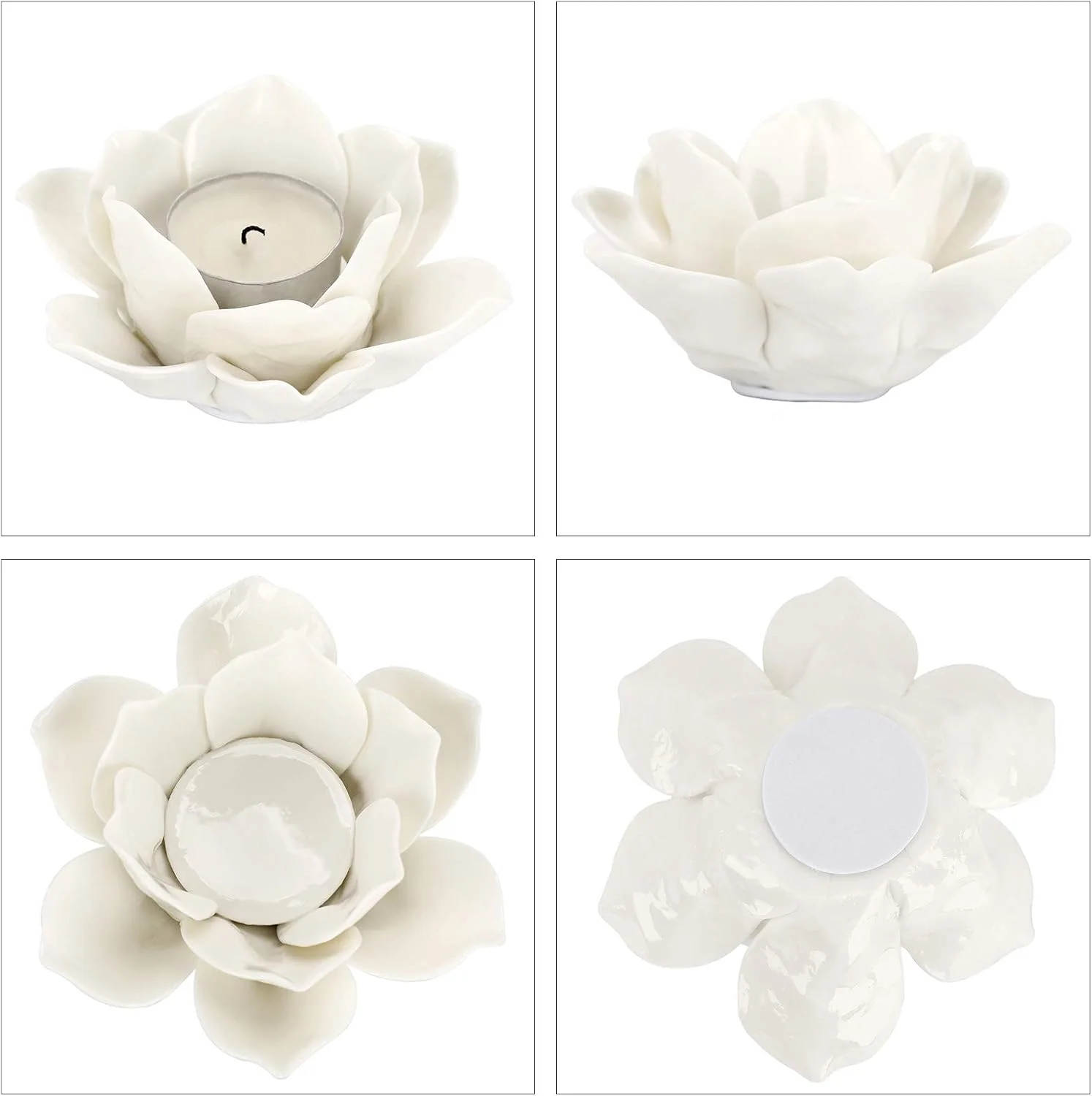 جاشمعی لوتوس سرامیکی OwnMy با قطر 4.5 اینچ، جاشمعی گلبرگ لوتوس، شمعدان، جاشمعی وارمر گل لوتوس، جا لامپی شمعی با جعبه هدیه برای دکوراسیون منزل، مهمانی عروسی (سفید)