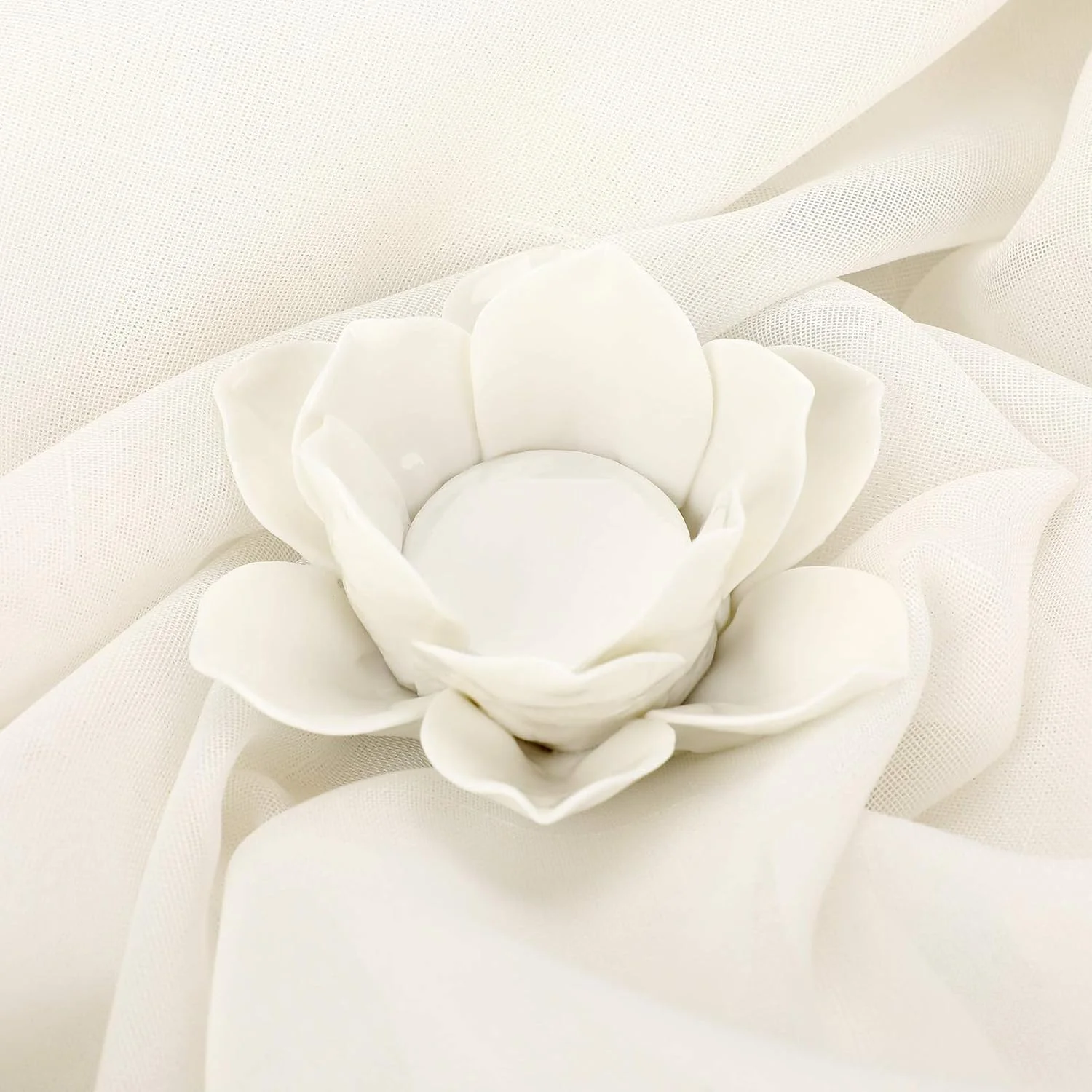 جاشمعی لوتوس سرامیکی OwnMy با قطر 4.5 اینچ، جاشمعی گلبرگ لوتوس، شمعدان، جاشمعی وارمر گل لوتوس، جا لامپی شمعی با جعبه هدیه برای دکوراسیون منزل، مهمانی عروسی (سفید)