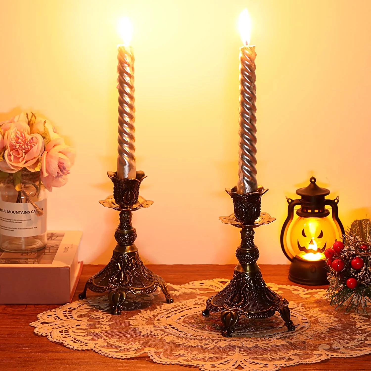 اونمای، ست 2 عددی شمعدان فلزی باریک، شمعدانهای برنزی عتیقه، پایههای شمعدان باریک تزئینی، شمعدانهای کوچک عتیقه برای دکور میز عروسی اونمای، ست 2 عددی شمعدان فلزی باریک، شمعدانهای برنزی عتیقه، پایههای شمعدان باریک تزئینی، شمعدانهای کوچک عتیقه برای دکور میز عروسی