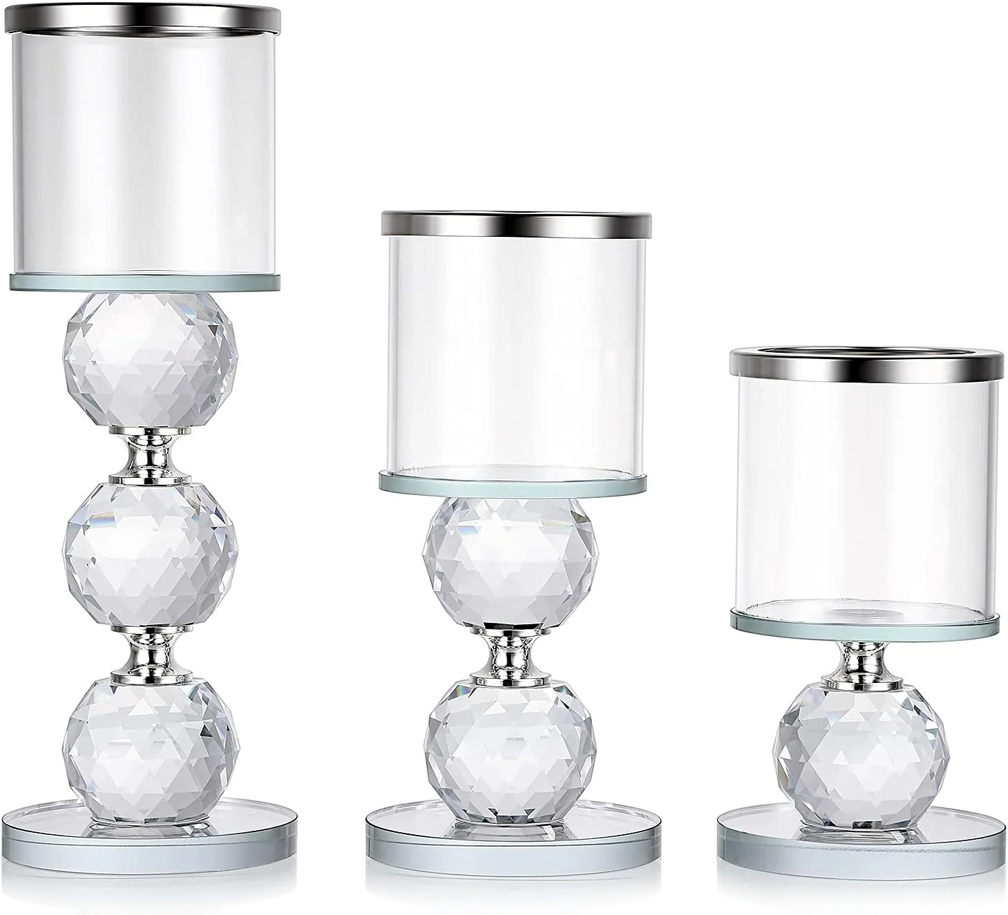 ست 3 عددی جا شمعی کریستالی OwnMy، جا شمعی های پایه دار شیشه ای با روکش شیشه ای، جا شمعی های مدرن شیشه ای شفاف برای شمع های وارمر، پایه شمع های نذری برای دکوراسیون میز، دکوراسیون عروسی (نقره ای) ست 3 عددی جا شمعی کریستالی OwnMy، جا شمعی های پایه دار شیشه ای با روکش شیشه ای، جا شمعی های مدرن شیشه ای شفاف برای شمع های وارمر، پایه شمع های نذری برای دکوراسیون میز، دکوراسیون عروسی (نقره ای)