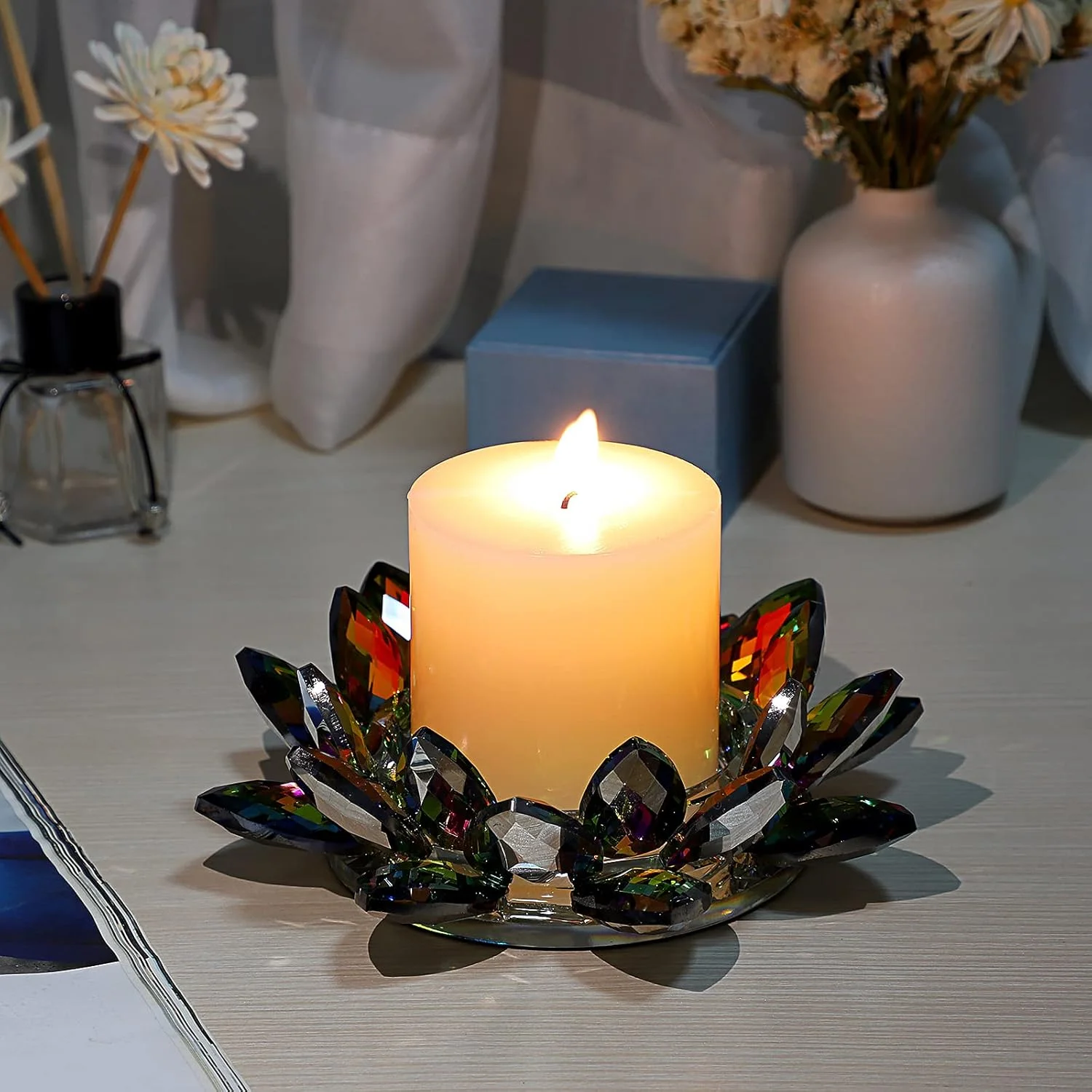 جاشمعی گل لوتوس کریستالی OwnMy برای شمع های استوانه ای تا قطر 3 اینچ، جاشمعی تزئینی گلبرگ لوتوس شیشه ای، جاشمعی وارمر، پایه شمع، چراغ شمعی برای دکوراسیون منزل، مهمانی عروسی، رنگارنگ جاشمعی گل لوتوس کریستالی OwnMy برای شمع های استوانه ای تا قطر 3 اینچ، جاشمعی تزئینی گلبرگ لوتوس شیشه ای، جاشمعی وارمر، پایه شمع، چراغ شمعی برای دکوراسیون منزل، مهمانی عروسی، رنگارنگ