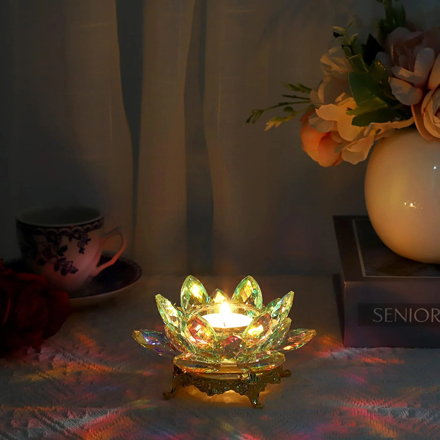 جاشمعی لوتوس کریستالی OwnMy، جای وارمر گل لوتوس با پایه فلزی طلایی، شمعدان شیشه ای لوتوس برای دکوراسیون میز، دکوراسیون عروسی (رنگ AB) جاشمعی لوتوس کریستالی OwnMy، جای وارمر گل لوتوس با پایه فلزی طلایی، شمعدان شیشه ای لوتوس برای دکوراسیون میز، دکوراسیون عروسی (رنگ AB)