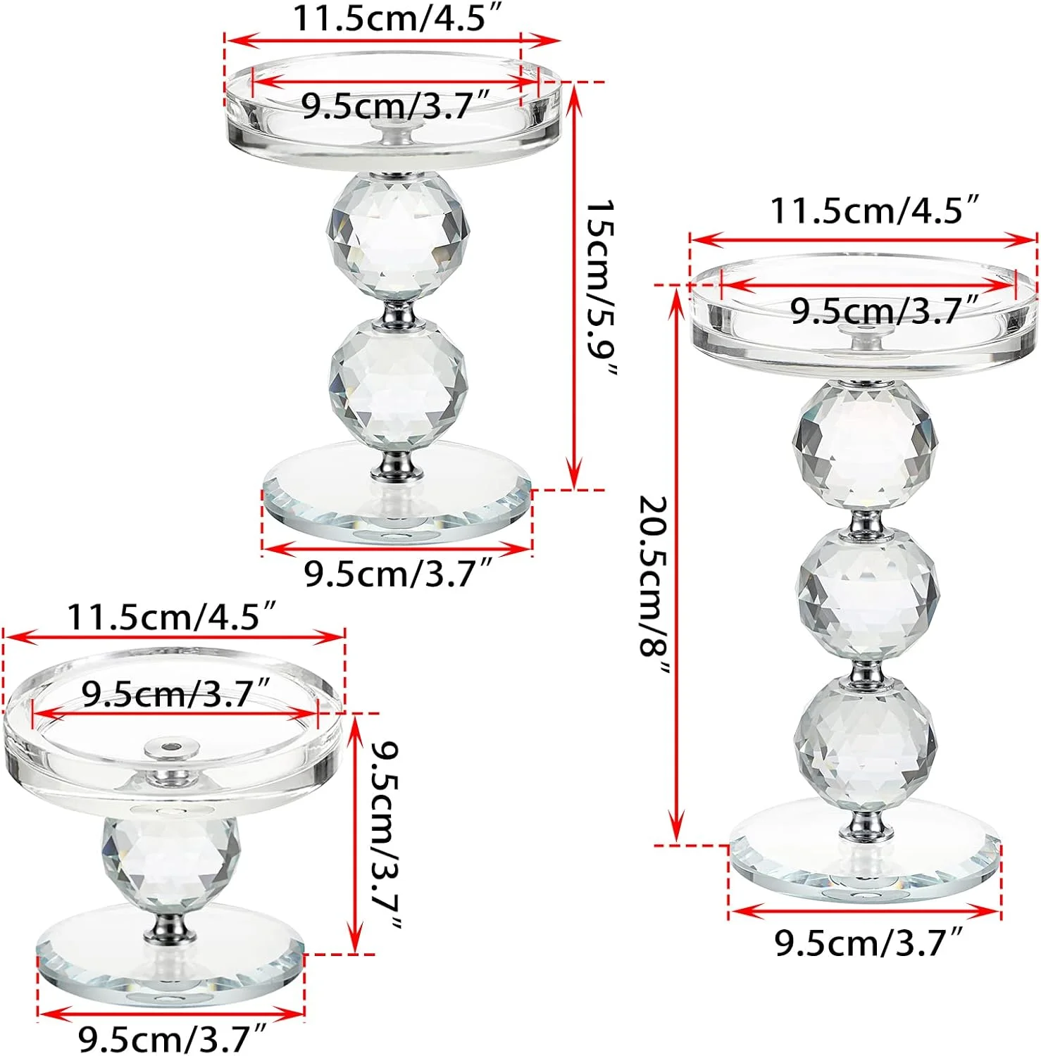 مجموعه 3 عددی شمعدان های کریستالی OwnMy، جا شمعی های پایه دار شیشه ای شفاف، ست های جا شمعی وارمر، شمعدان مدرن برای دکوراسیون اتاق نشیمن و عروسی