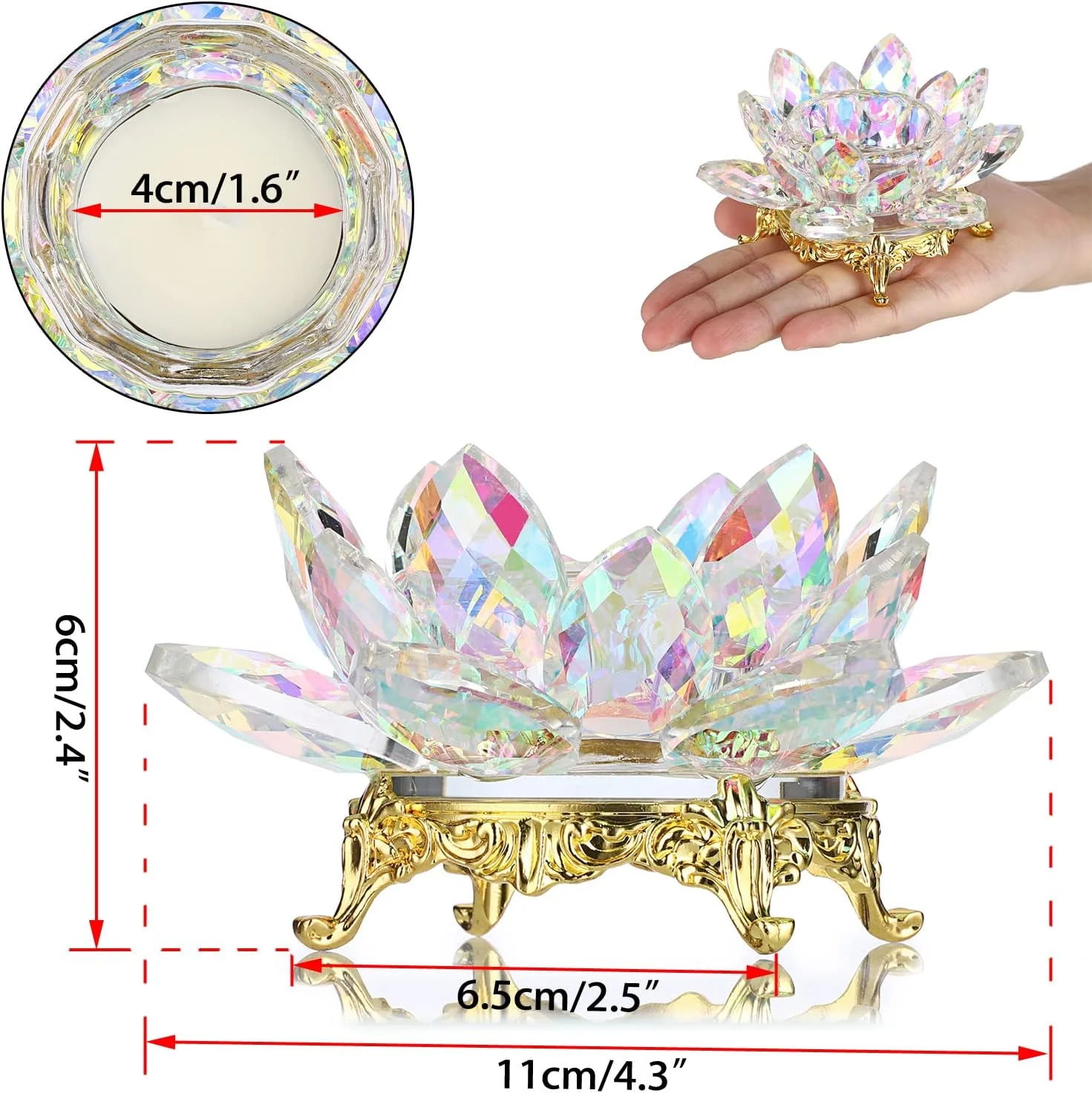 جاشمعی لوتوس کریستالی OwnMy، جای وارمر گل لوتوس با پایه فلزی طلایی، شمعدان شیشه ای لوتوس برای دکوراسیون میز، دکوراسیون عروسی (رنگ AB) جاشمعی لوتوس کریستالی OwnMy، جای وارمر گل لوتوس با پایه فلزی طلایی، شمعدان شیشه ای لوتوس برای دکوراسیون میز، دکوراسیون عروسی (رنگ AB)