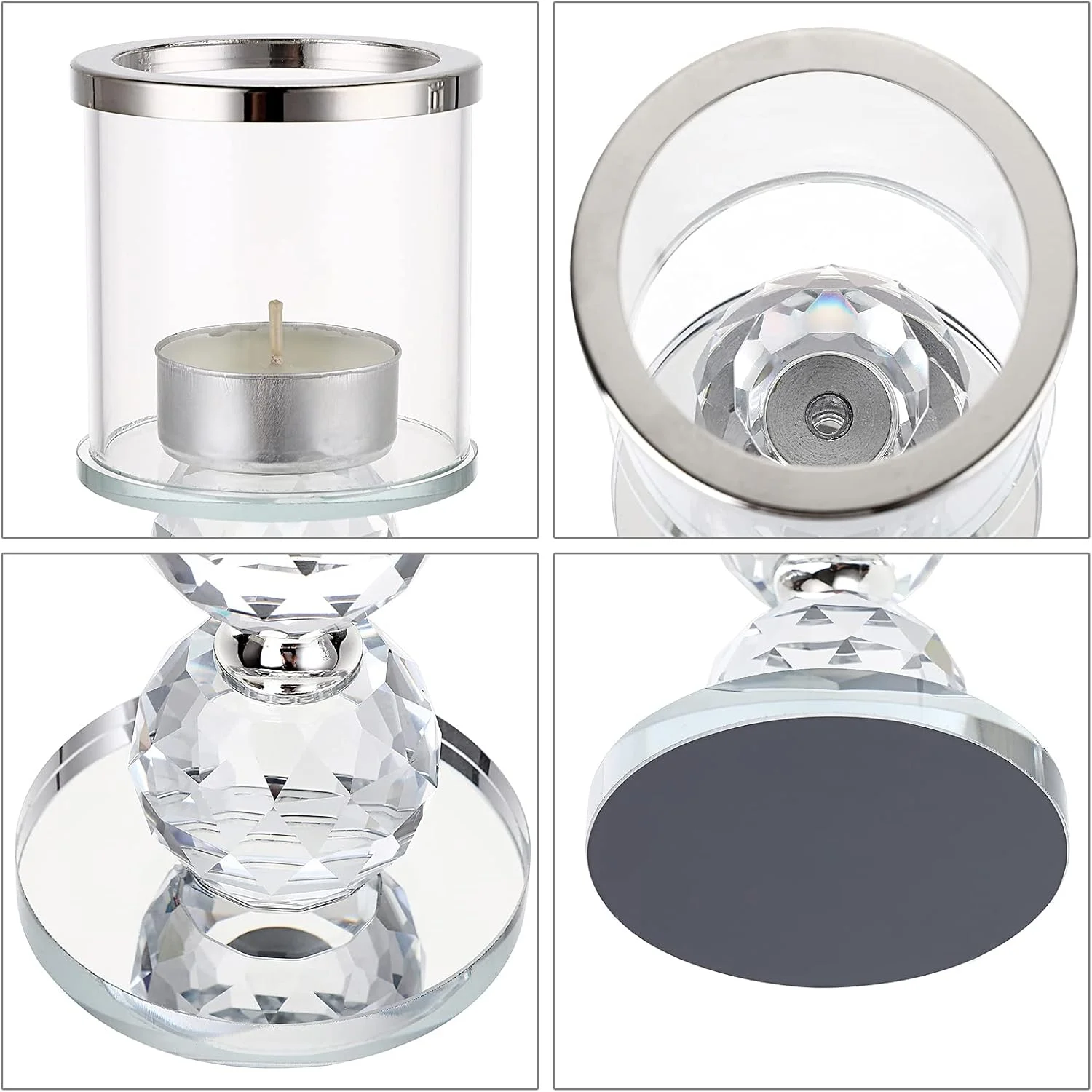 ست 3 عددی جا شمعی کریستالی OwnMy، جا شمعی های پایه دار شیشه ای با روکش شیشه ای، جا شمعی های مدرن شیشه ای شفاف برای شمع های وارمر، پایه شمع های نذری برای دکوراسیون میز، دکوراسیون عروسی (نقره ای) ست 3 عددی جا شمعی کریستالی OwnMy، جا شمعی های پایه دار شیشه ای با روکش شیشه ای، جا شمعی های مدرن شیشه ای شفاف برای شمع های وارمر، پایه شمع های نذری برای دکوراسیون میز، دکوراسیون عروسی (نقره ای)