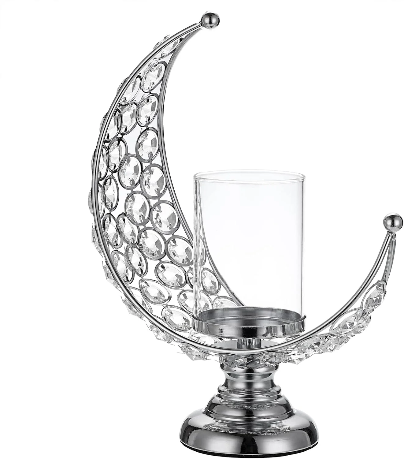 جاشمعی کریستالی ماه شکل OwnMy با پوشش شیشه ای، جاشمعی فلزی کریستالی ماه، شمعدان نذری، چراغ شمع برای دکور میز ناهارخوری عروسی (نقره ای) جاشمعی کریستالی ماه شکل OwnMy با پوشش شیشه ای، جاشمعی فلزی کریستالی ماه، شمعدان نذری، چراغ شمع برای دکور میز ناهارخوری عروسی (نقره ای)