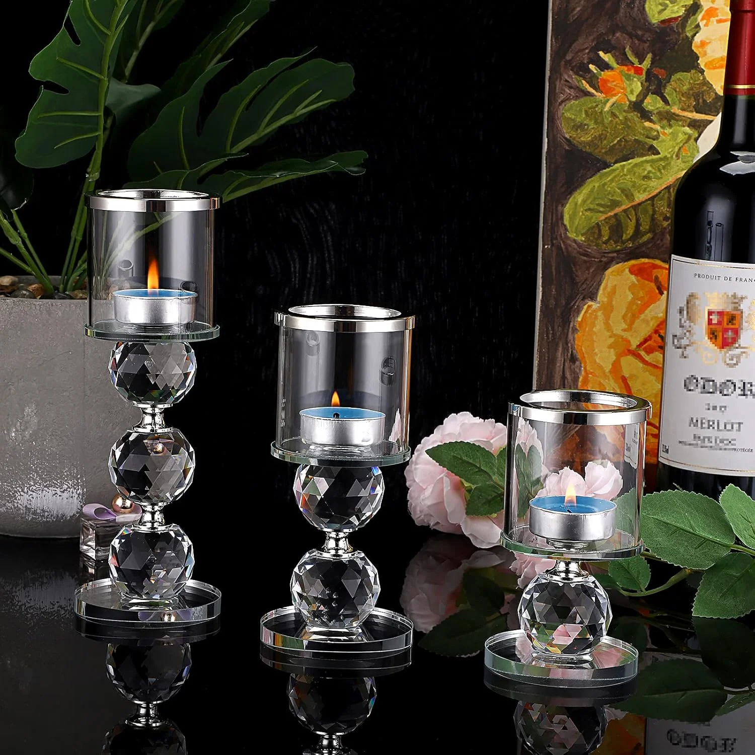 ست 3 عددی جا شمعی کریستالی OwnMy، جا شمعی های پایه دار شیشه ای با روکش شیشه ای، جا شمعی های مدرن شیشه ای شفاف برای شمع های وارمر، پایه شمع های نذری برای دکوراسیون میز، دکوراسیون عروسی (نقره ای) ست 3 عددی جا شمعی کریستالی OwnMy، جا شمعی های پایه دار شیشه ای با روکش شیشه ای، جا شمعی های مدرن شیشه ای شفاف برای شمع های وارمر، پایه شمع های نذری برای دکوراسیون میز، دکوراسیون عروسی (نقره ای)