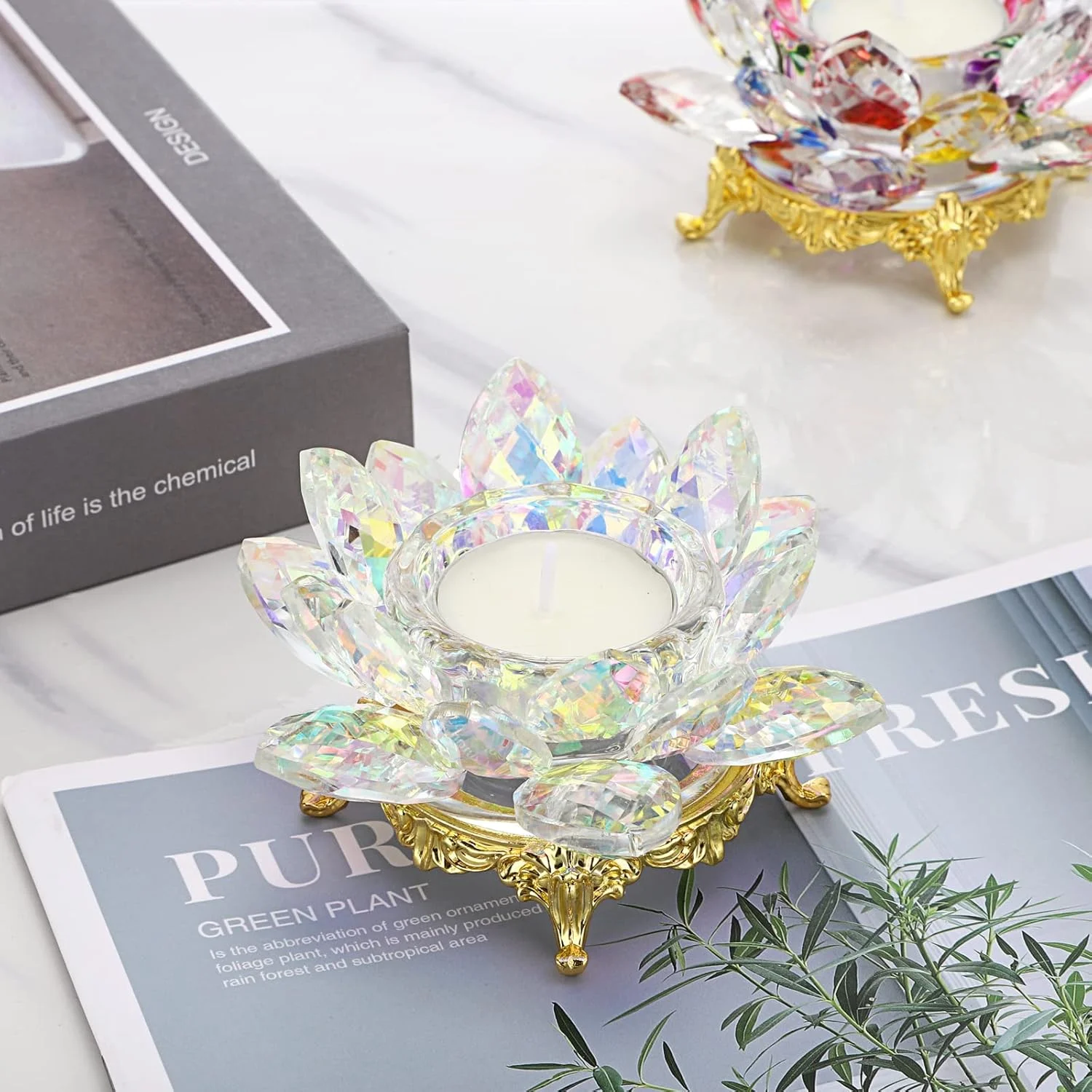 جاشمعی لوتوس کریستالی OwnMy، جای وارمر گل لوتوس با پایه فلزی طلایی، شمعدان شیشه ای لوتوس برای دکوراسیون میز، دکوراسیون عروسی (رنگ AB) جاشمعی لوتوس کریستالی OwnMy، جای وارمر گل لوتوس با پایه فلزی طلایی، شمعدان شیشه ای لوتوس برای دکوراسیون میز، دکوراسیون عروسی (رنگ AB)