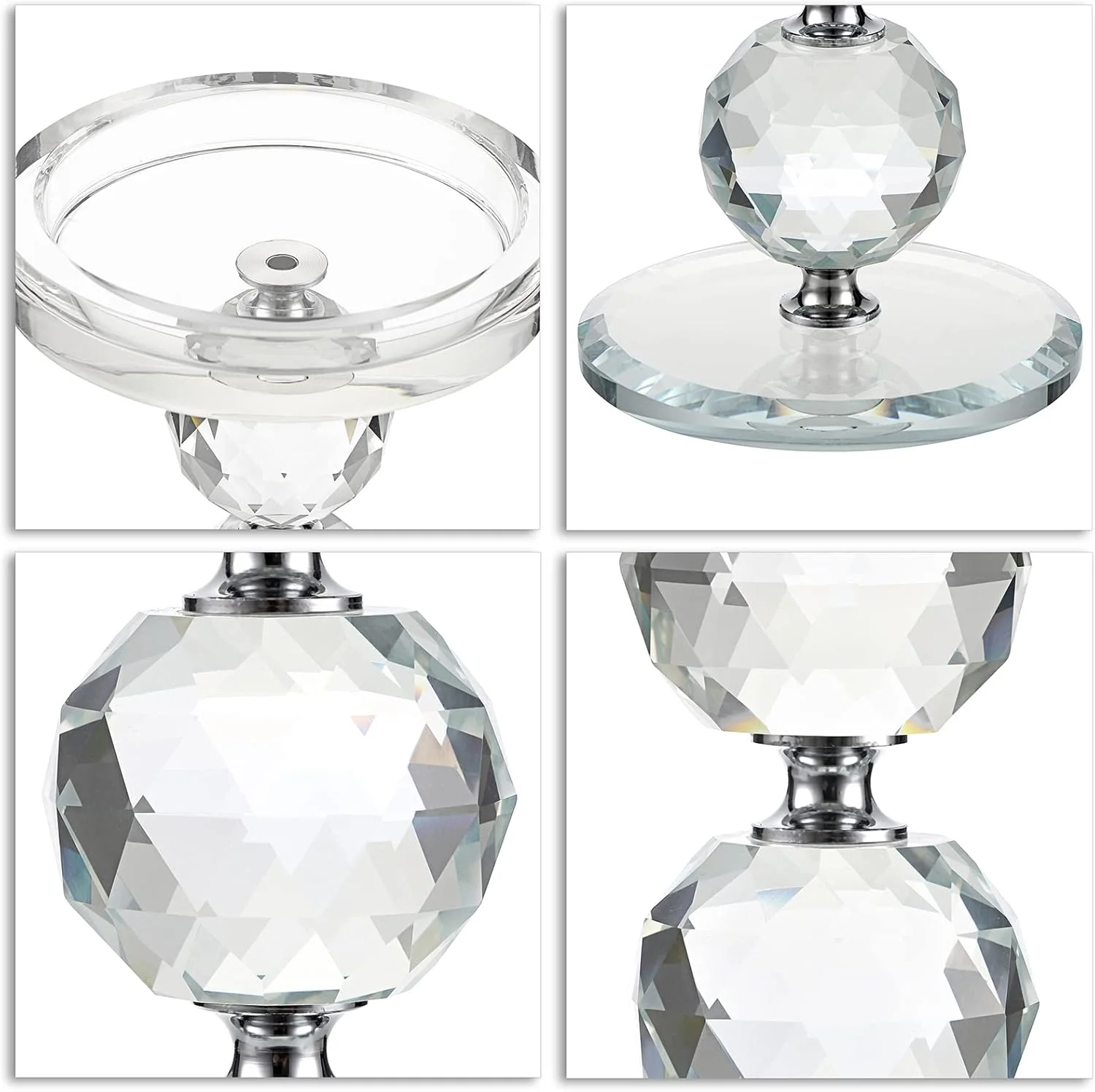 مجموعه 3 عددی شمعدان های کریستالی OwnMy، جا شمعی های پایه دار شیشه ای شفاف، ست های جا شمعی وارمر، شمعدان مدرن برای دکوراسیون اتاق نشیمن و عروسی