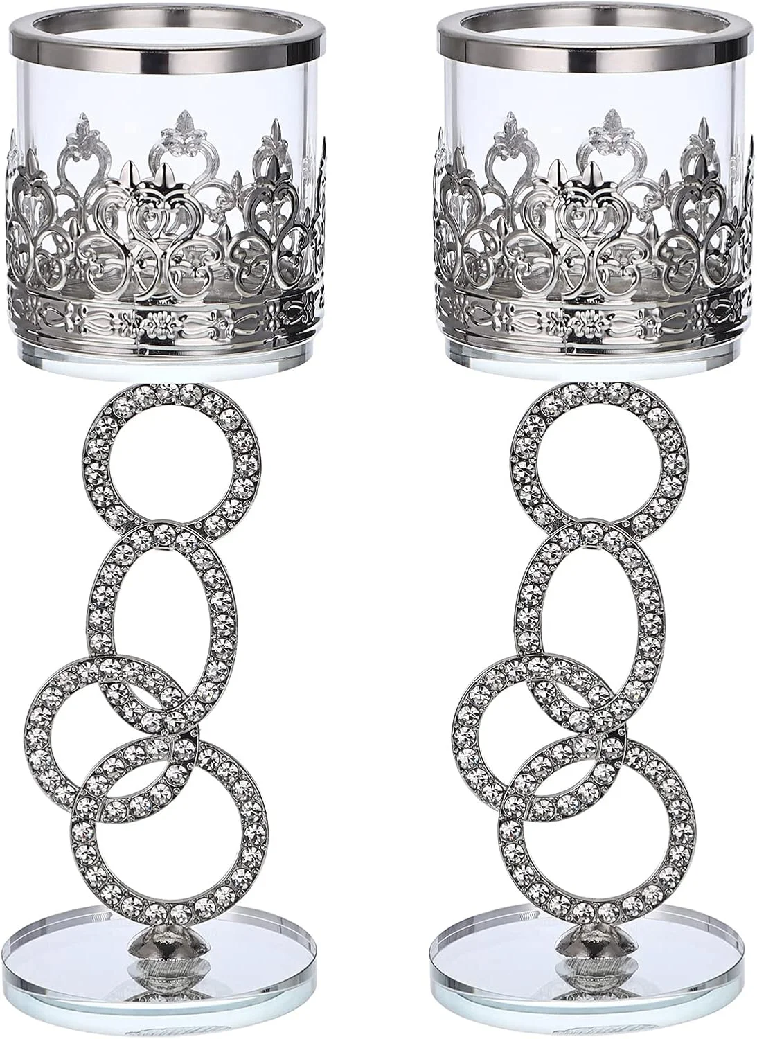 اونمای، ست 2 عددی جاشمعی کریستالی نقرهای، جاشمعی شیشهای وارمر با پوشش شیشهای، 21.5 سانتیمتری، شمعدان فلزی شیک برای دکور میز غذاخوری، دکور شمع عروسی اونمای، ست 2 عددی جاشمعی کریستالی نقرهای، جاشمعی شیشهای وارمر با پوشش شیشهای، 21.5 سانتیمتری، شمعدان فلزی شیک برای دکور میز غذاخوری، دکور شمع عروسی