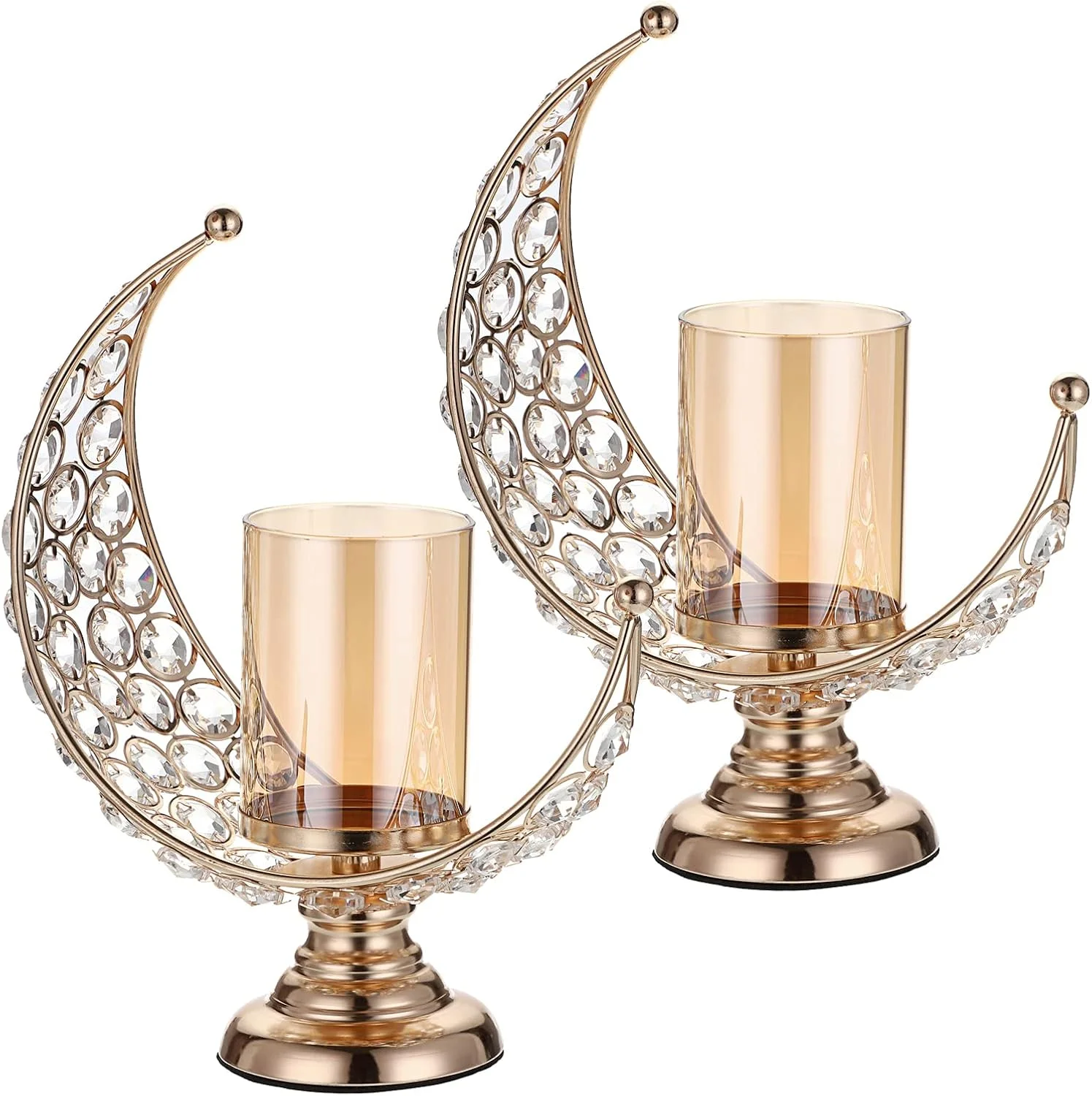 اونمی ست 2 عددی جا شمعی ماه طلایی با روکش شیشه ای، جا شمعی کریستالی فلزی ماه، شمعدان نذری، چراغ شمعی برای تزیین میز اونمی ست 2 عددی جا شمعی ماه طلایی با روکش شیشه ای، جا شمعی کریستالی فلزی ماه، شمعدان نذری، چراغ شمعی برای تزیین میز