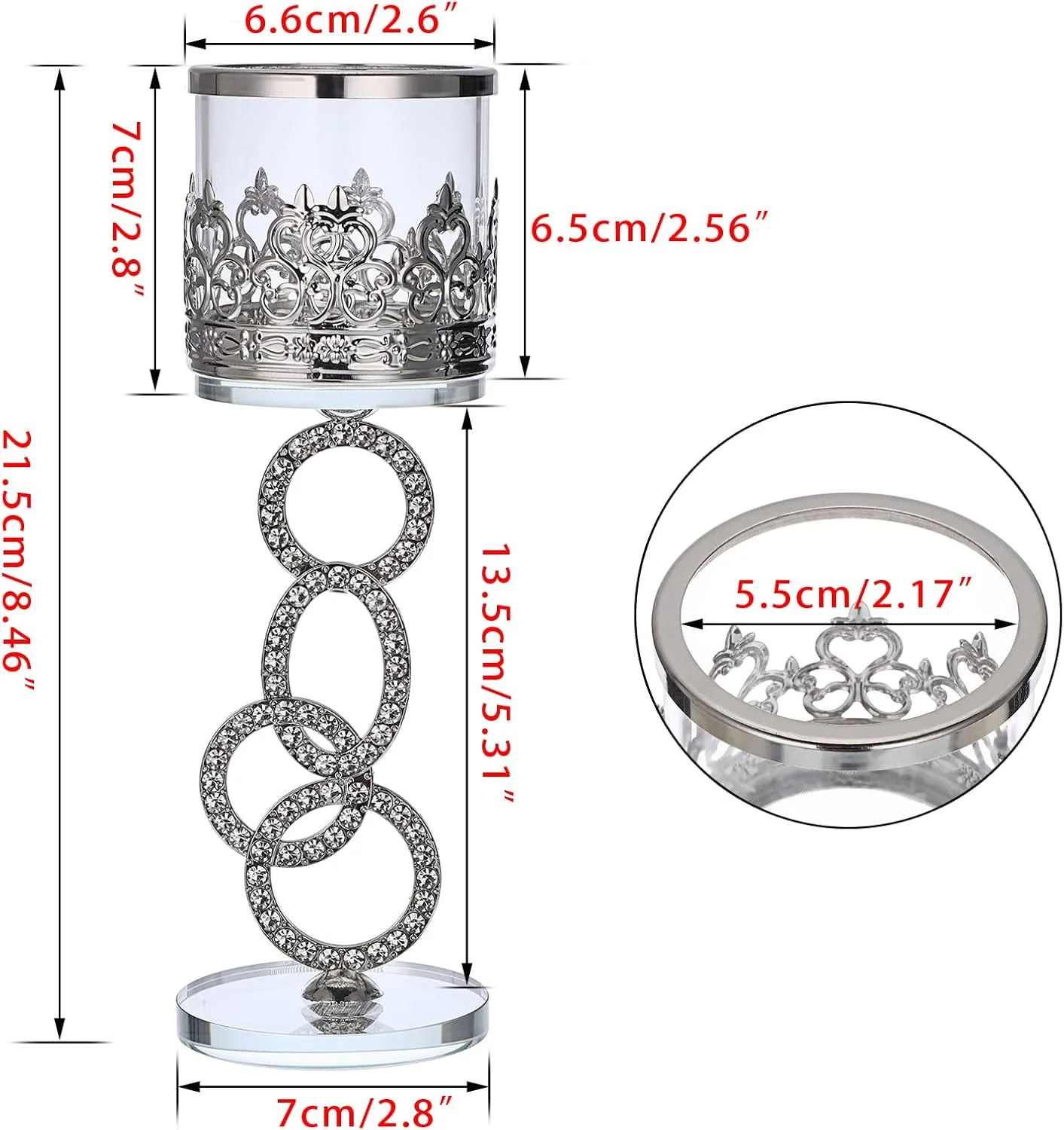 اونمای، ست 2 عددی جاشمعی کریستالی نقرهای، جاشمعی شیشهای وارمر با پوشش شیشهای، 21.5 سانتیمتری، شمعدان فلزی شیک برای دکور میز غذاخوری، دکور شمع عروسی اونمای، ست 2 عددی جاشمعی کریستالی نقرهای، جاشمعی شیشهای وارمر با پوشش شیشهای، 21.5 سانتیمتری، شمعدان فلزی شیک برای دکور میز غذاخوری، دکور شمع عروسی