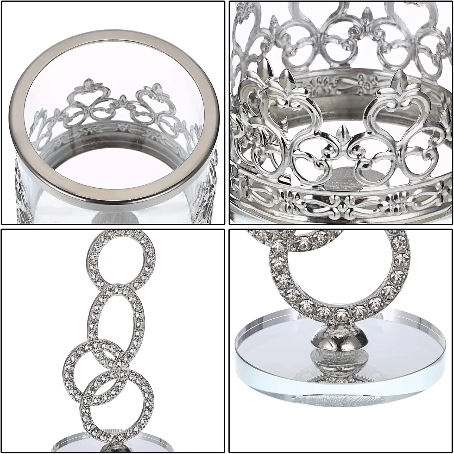 اونمای، ست 2 عددی جاشمعی کریستالی نقرهای، جاشمعی شیشهای وارمر با پوشش شیشهای، 21.5 سانتیمتری، شمعدان فلزی شیک برای دکور میز غذاخوری، دکور شمع عروسی اونمای، ست 2 عددی جاشمعی کریستالی نقرهای، جاشمعی شیشهای وارمر با پوشش شیشهای، 21.5 سانتیمتری، شمعدان فلزی شیک برای دکور میز غذاخوری، دکور شمع عروسی