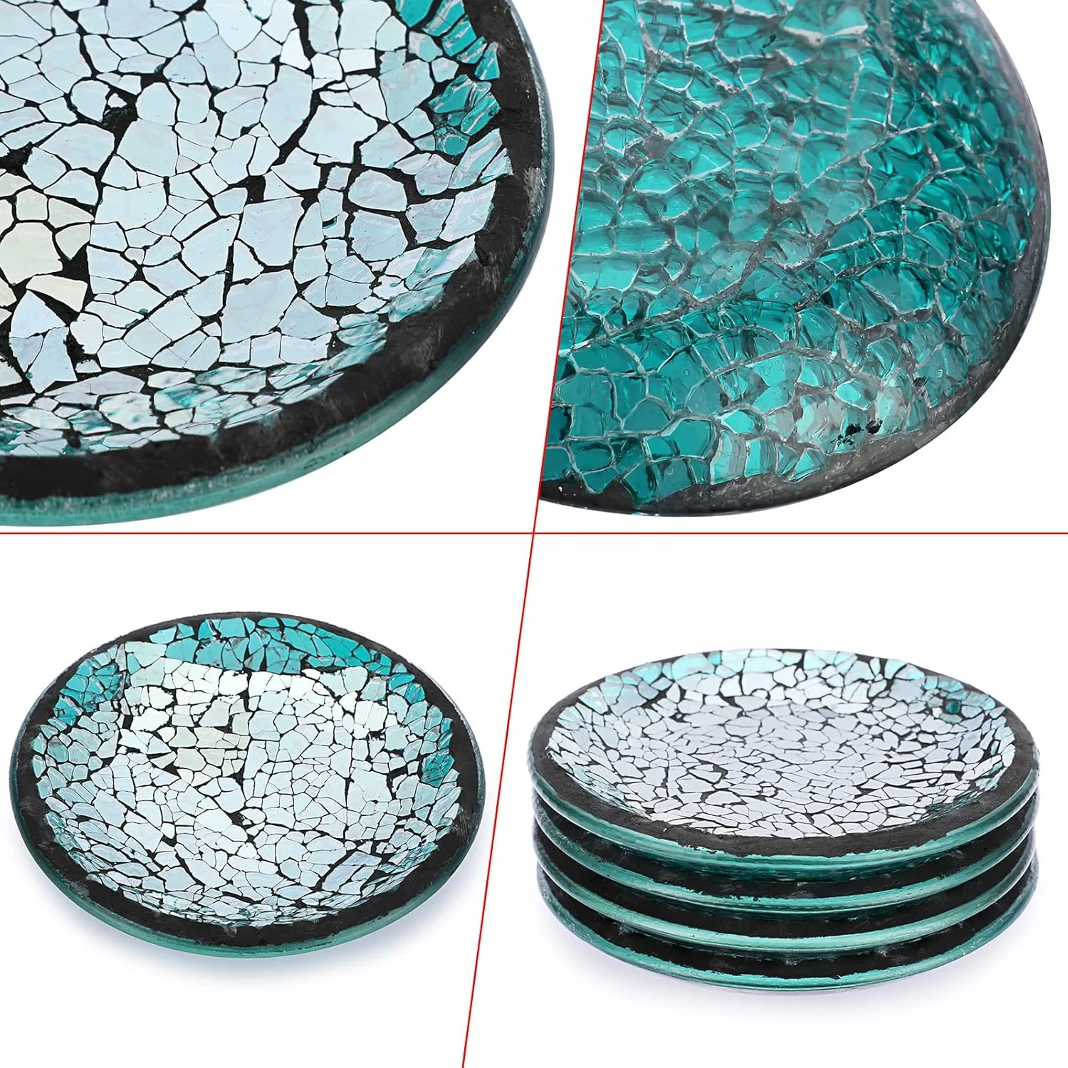 اونمای، ست 4 تایی بشقاب شیشهای موزاییکی آبی، زیر شمعی پایه دار 4 اینچی، زیر لیوانی شیشهای موزاییکی، سینی شمع گرد کوچک، پایه شمع شیشهای تزئینی برای دکور میز اونمای، ست 4 تایی بشقاب شیشهای موزاییکی آبی، زیر شمعی پایه دار 4 اینچی، زیر لیوانی شیشهای موزاییکی، سینی شمع گرد کوچک، پایه شمع شیشهای تزئینی برای دکور میز