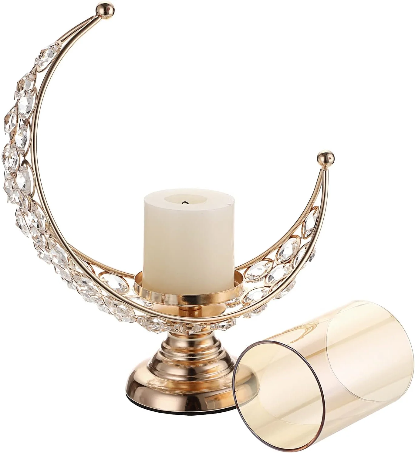 اونمی ست 2 عددی جا شمعی ماه طلایی با روکش شیشه ای، جا شمعی کریستالی فلزی ماه، شمعدان نذری، چراغ شمعی برای تزیین میز اونمی ست 2 عددی جا شمعی ماه طلایی با روکش شیشه ای، جا شمعی کریستالی فلزی ماه، شمعدان نذری، چراغ شمعی برای تزیین میز